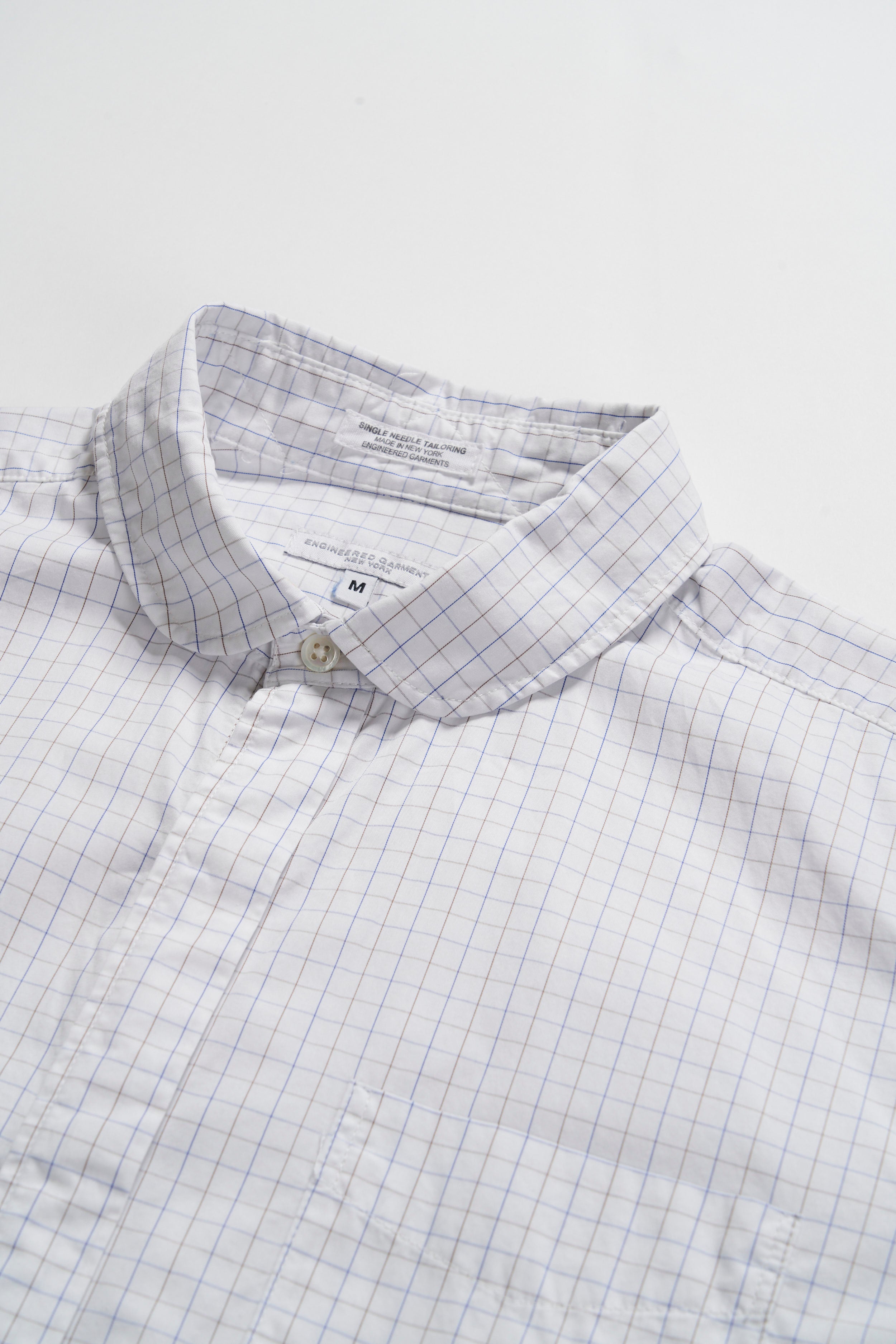 Engineered Garments Rounded Collar Shirt - Blue/White Cotton Tattersall