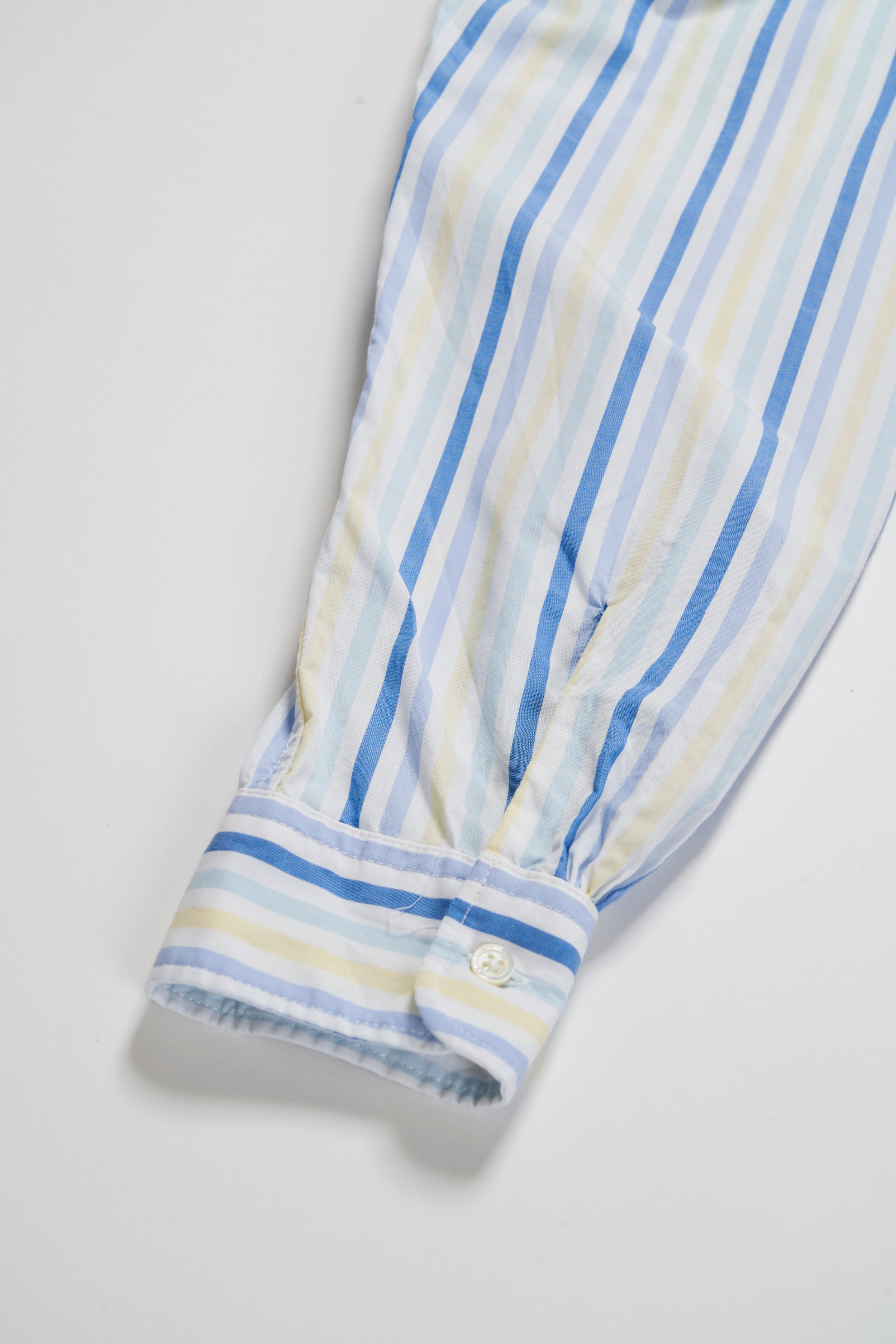 Engineered Garments Rounded Collar Shirt - Lt.Blue/Yellow Pima Wide Stripe