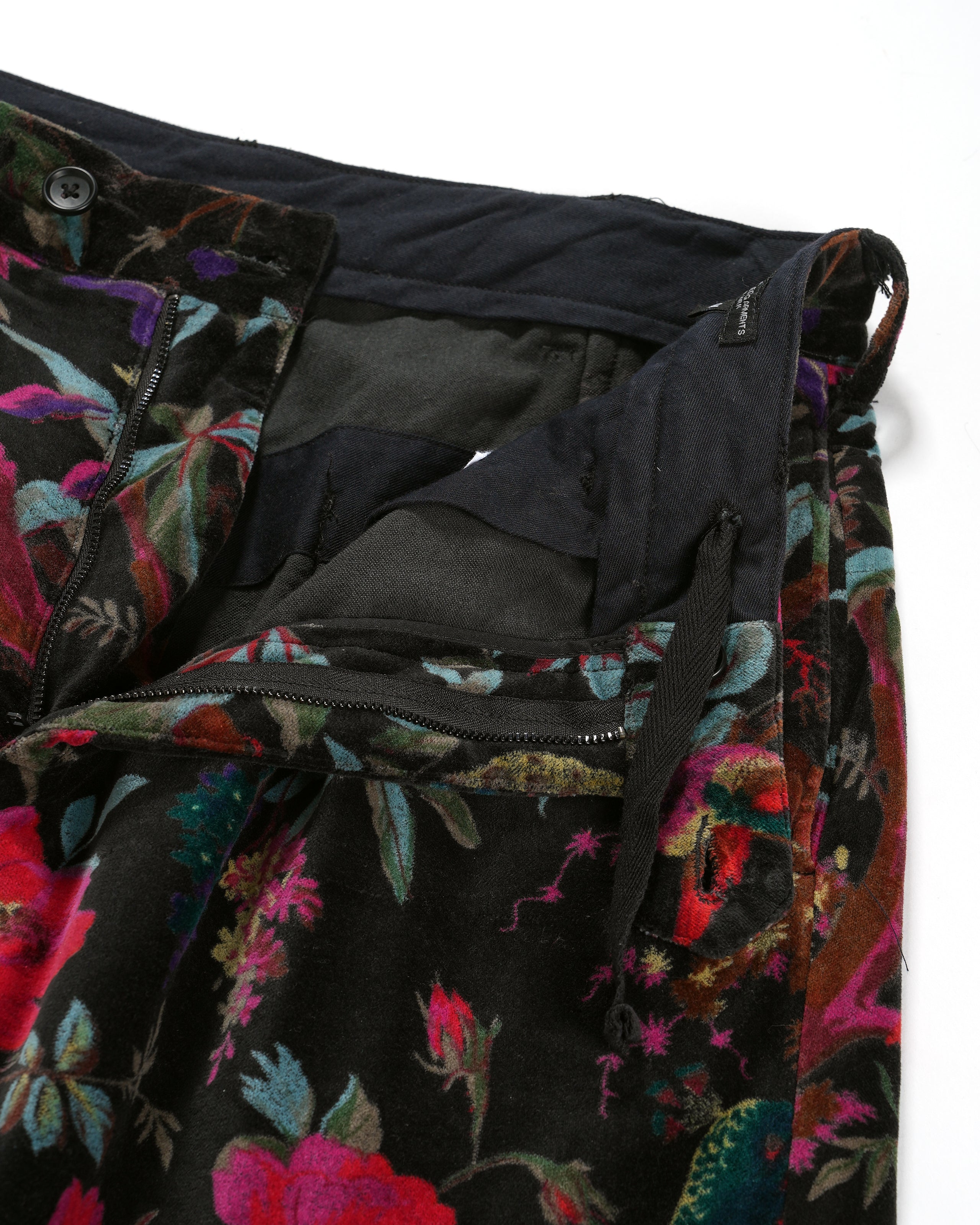 Engineered Garments Carlyle Pant - Black Cotton Bird Print Velveteen