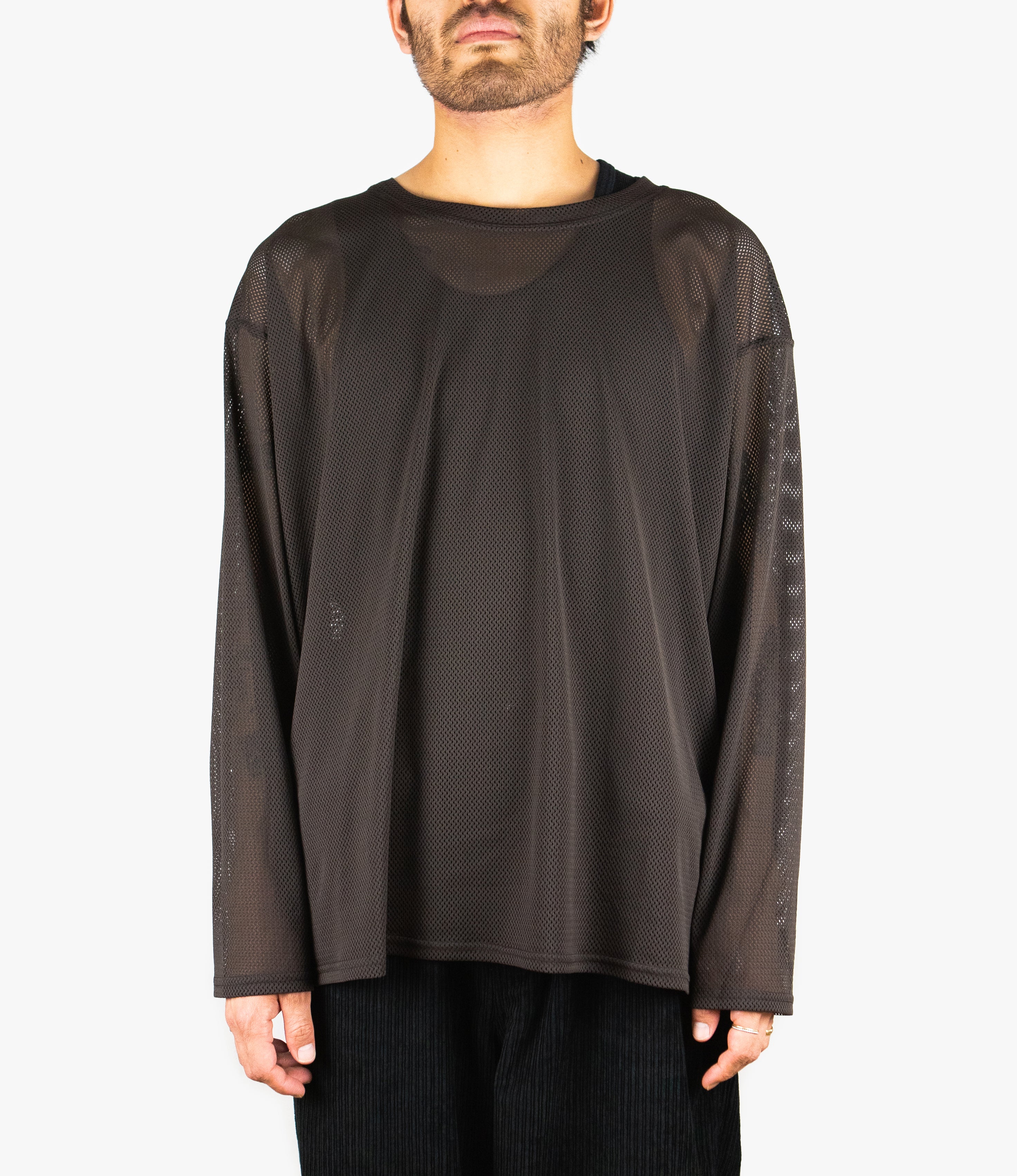 SS Crew Neck Shirt – Dark Brown Knit Mesh