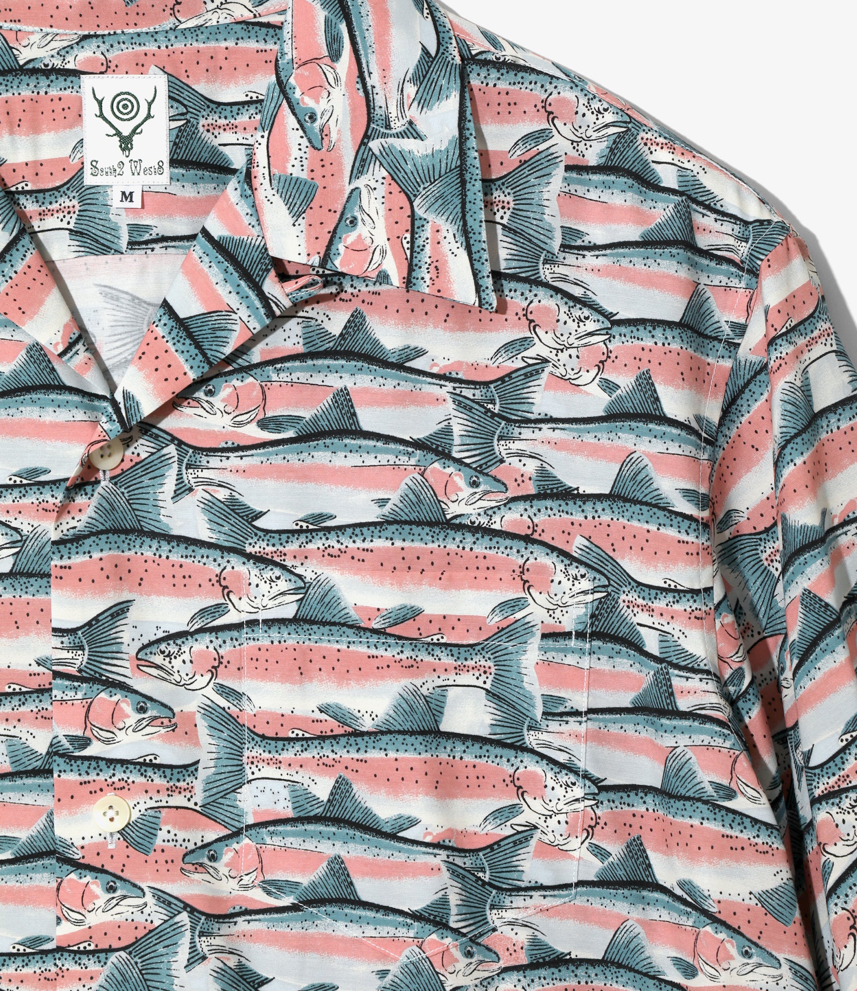Open Collar Short Sleeve Shirt – Blue Trout Pattern