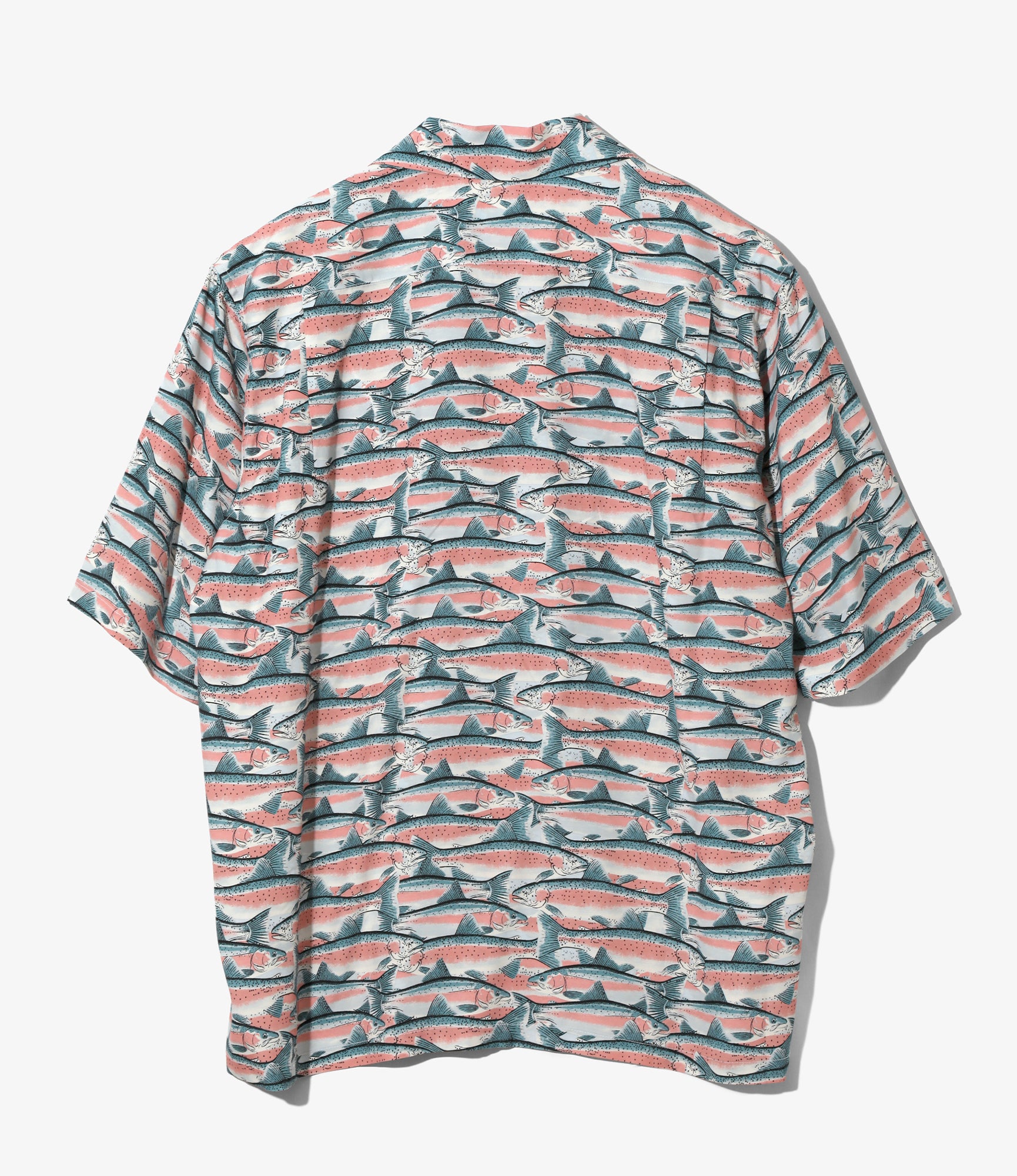 Open Collar Short Sleeve Shirt – Blue Trout Pattern