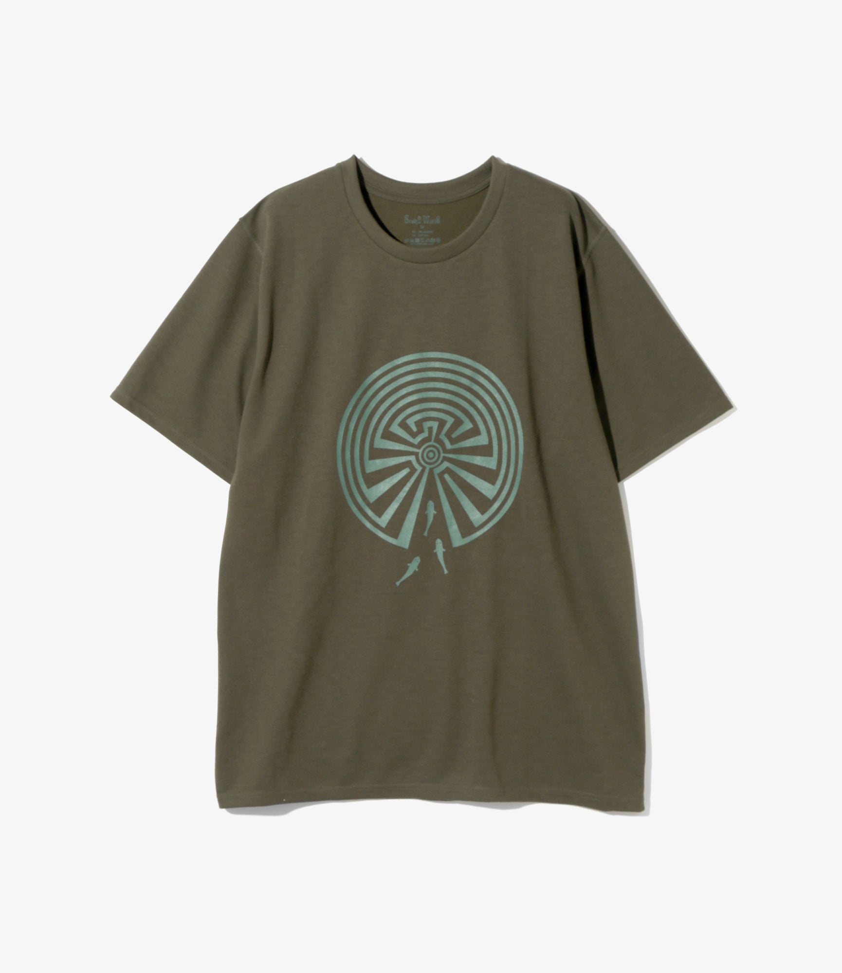 Crew Neck T-Shirt – Olive ‘Maze’ Print