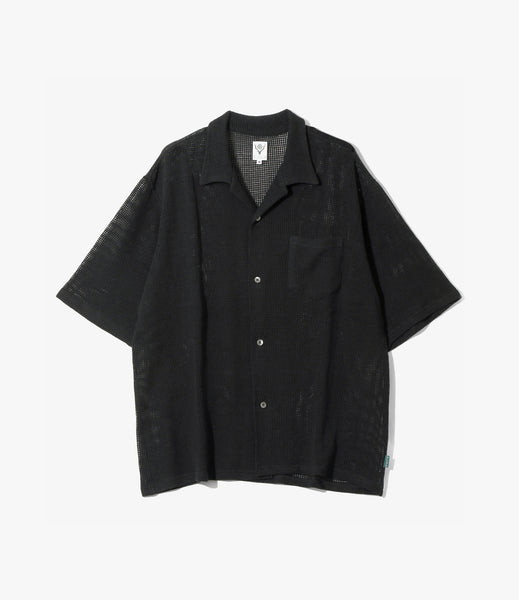 Open Collar Short Sleeve Shirt – Black Cotton Mesh | South2 West8
