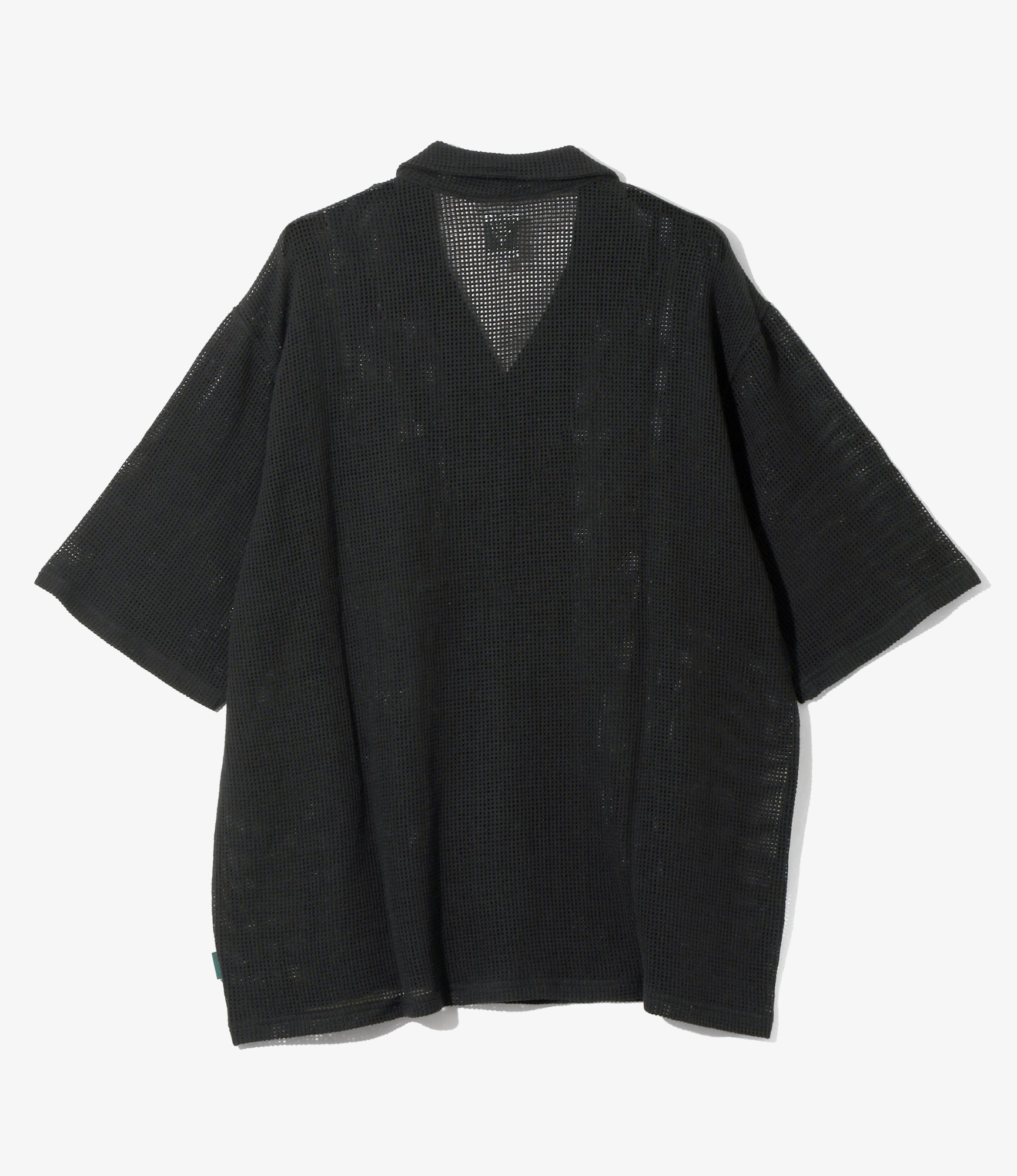 Open Collar Short Sleeve Shirt – Black Cotton Mesh