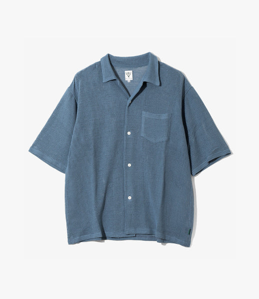 Open Collar Short Sleeve Shirt – Blue Cotton Mesh | South2 West8