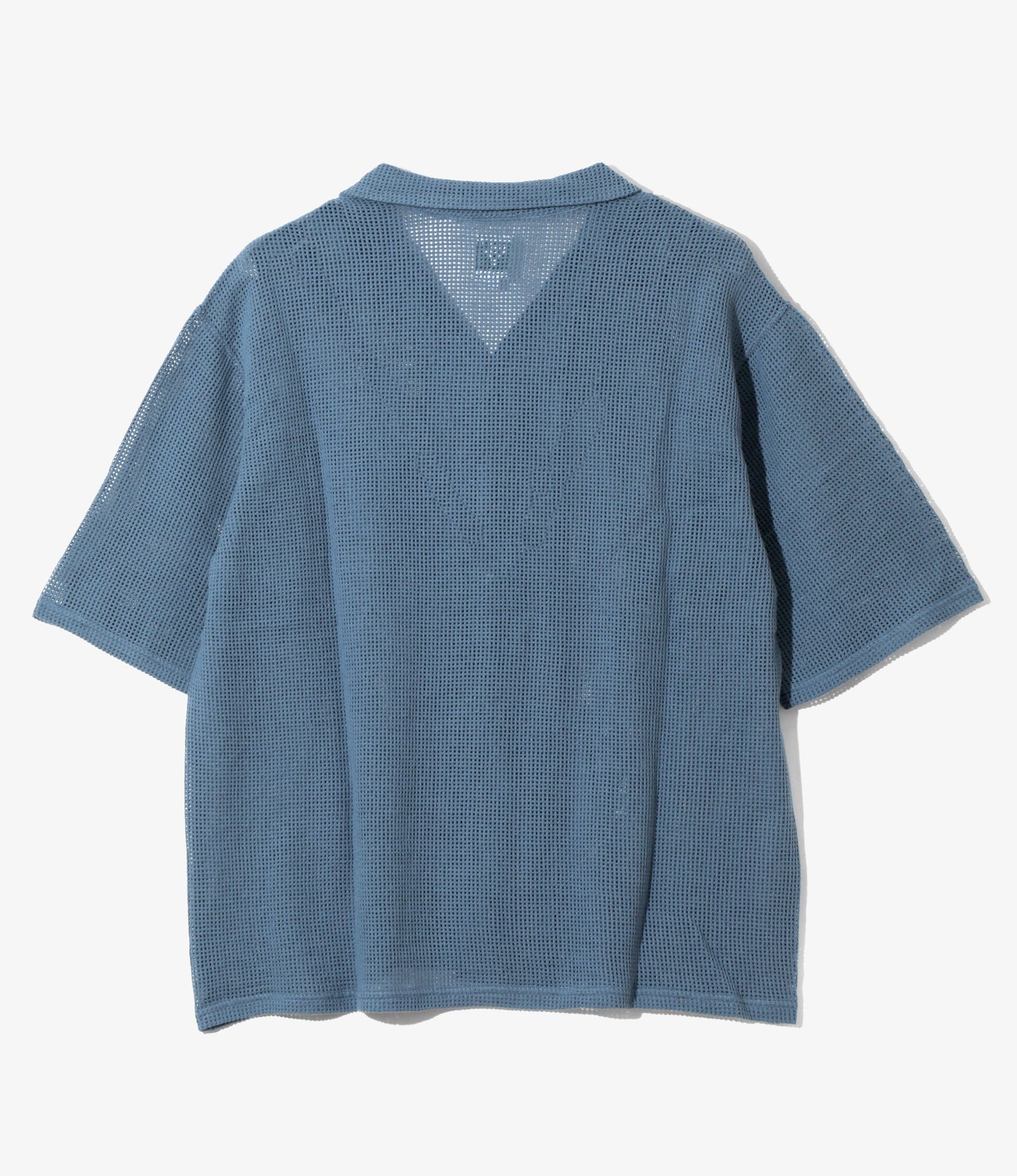 Open Collar Short Sleeve Shirt – Blue Cotton Mesh
