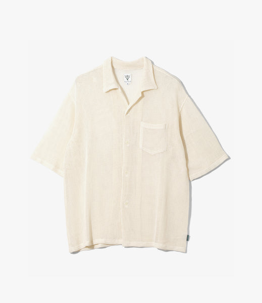 Open Collar Short Sleeve Shirt – White Cotton Mesh | South2 West8