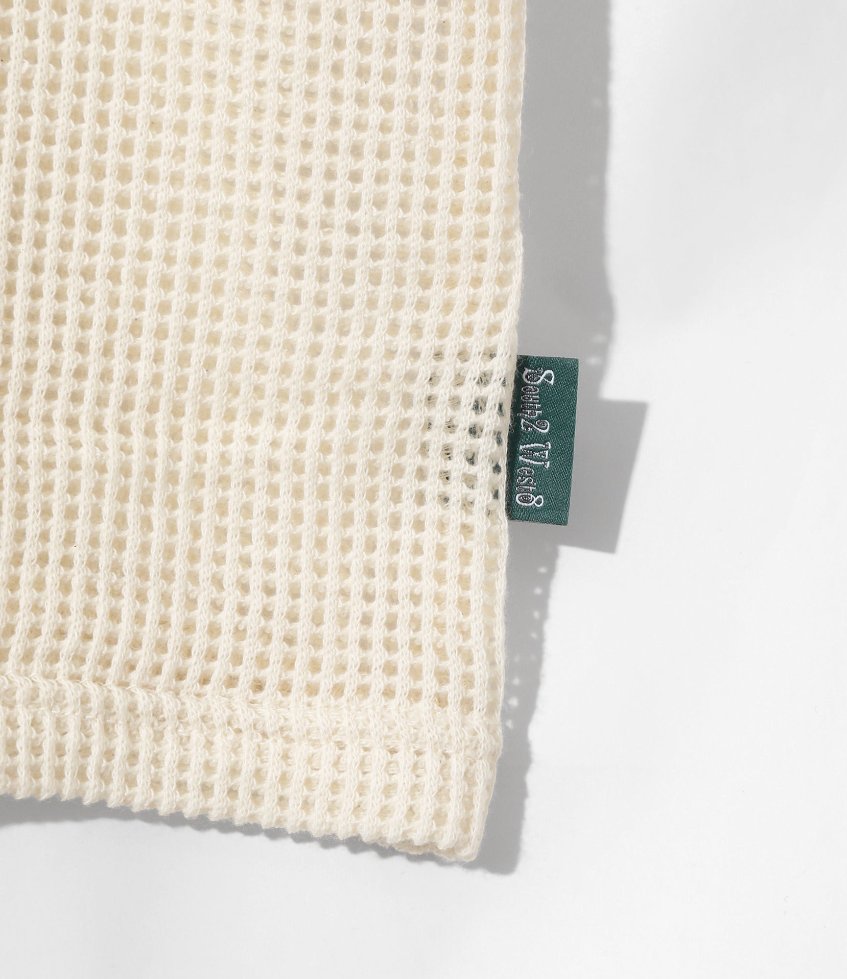 Open Collar Short Sleeve Shirt – White Cotton Mesh