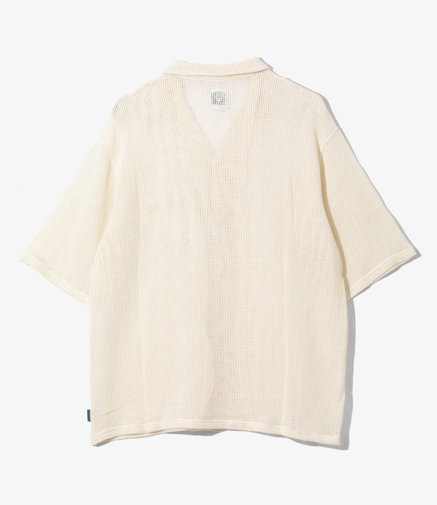 Open Collar Short Sleeve Shirt – White Cotton Mesh