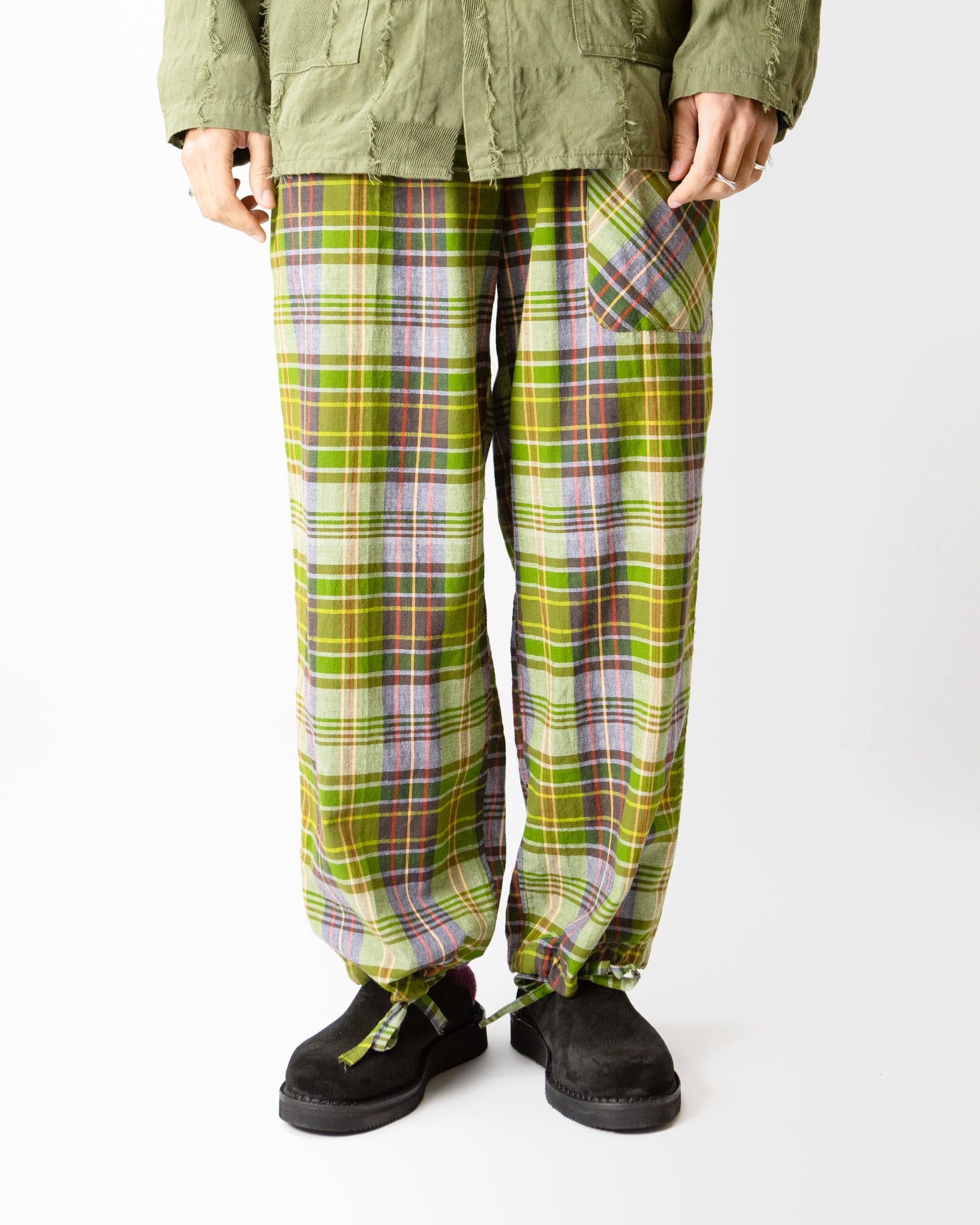 String Cuff Balloon Pant – Green Madras Plaid