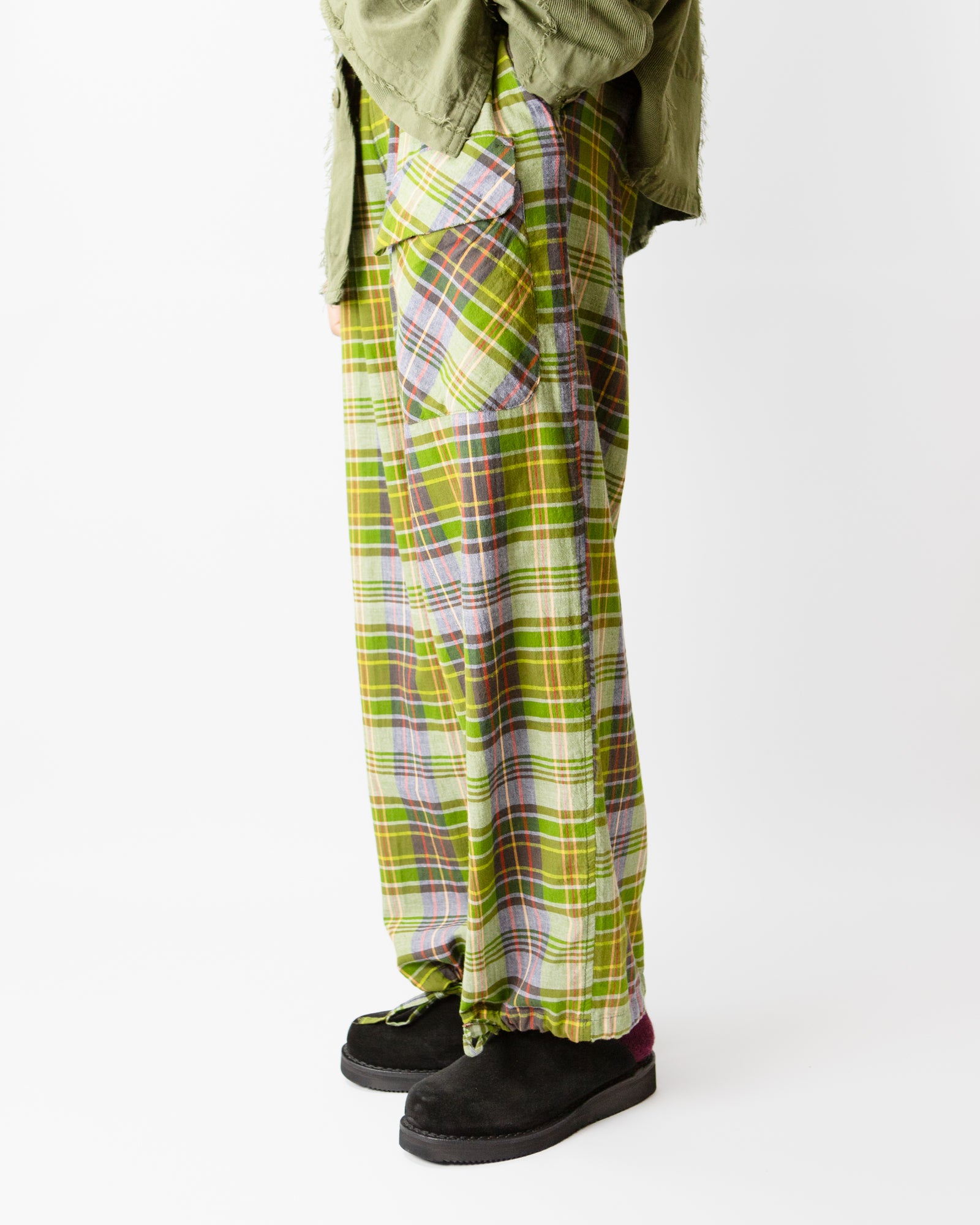 String Cuff Balloon Pant – Green Madras Plaid