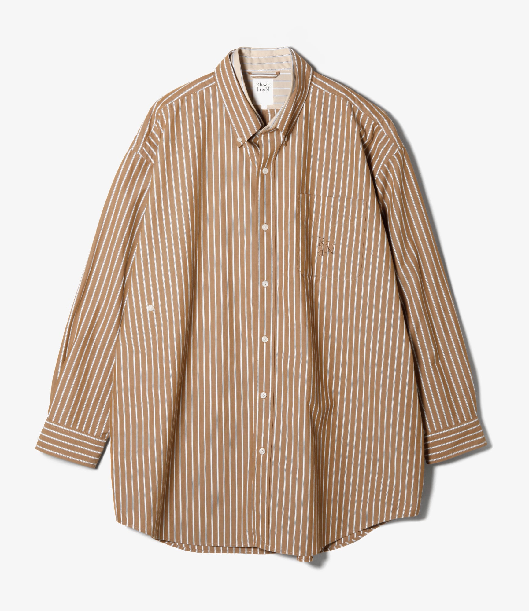 Double Layer Button-down Shirt Dress - Beige Stripe