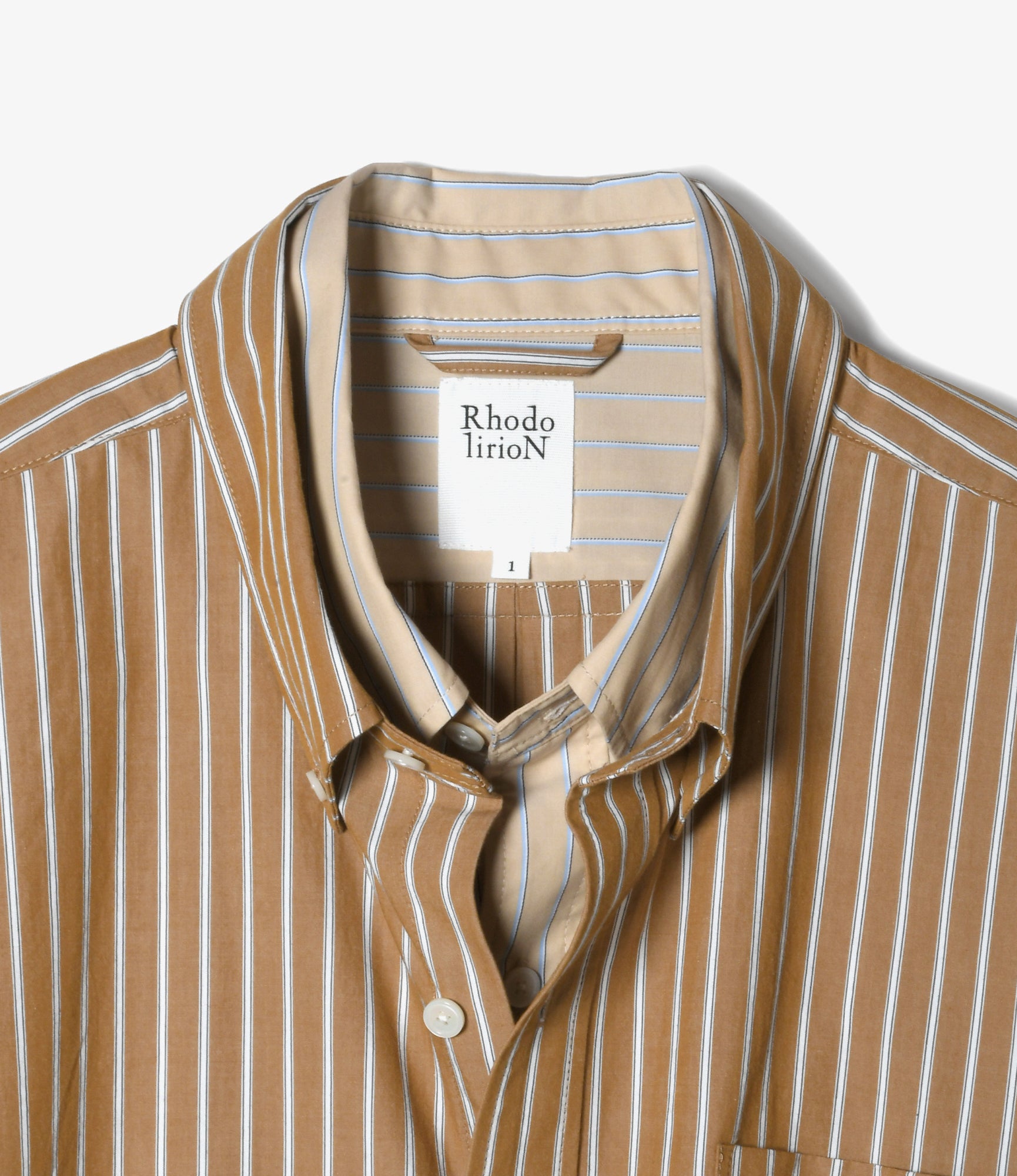 Double Layer Button-down Shirt Dress - Beige Stripe
