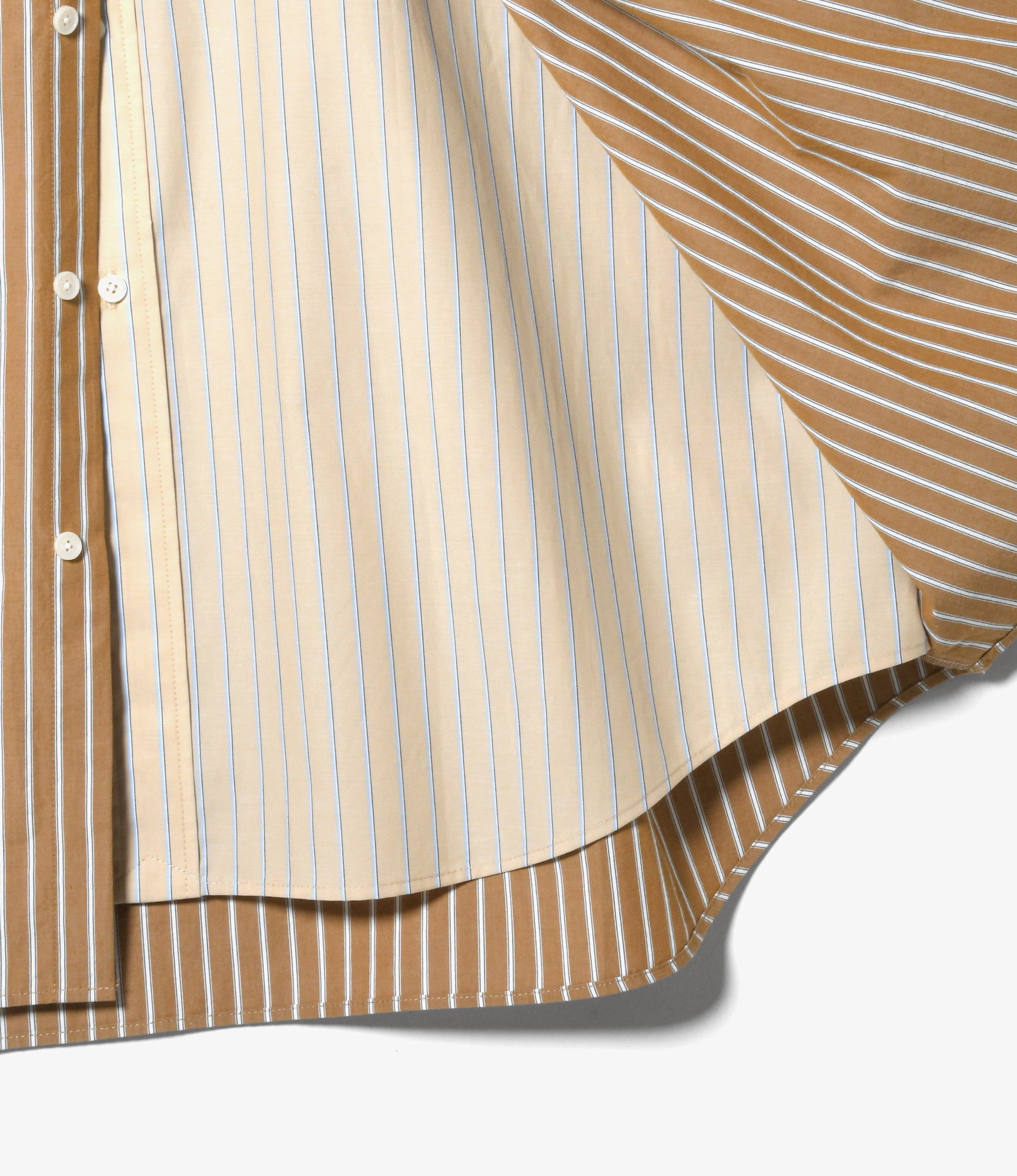 Double Layer Button-down Shirt Dress - Beige Stripe