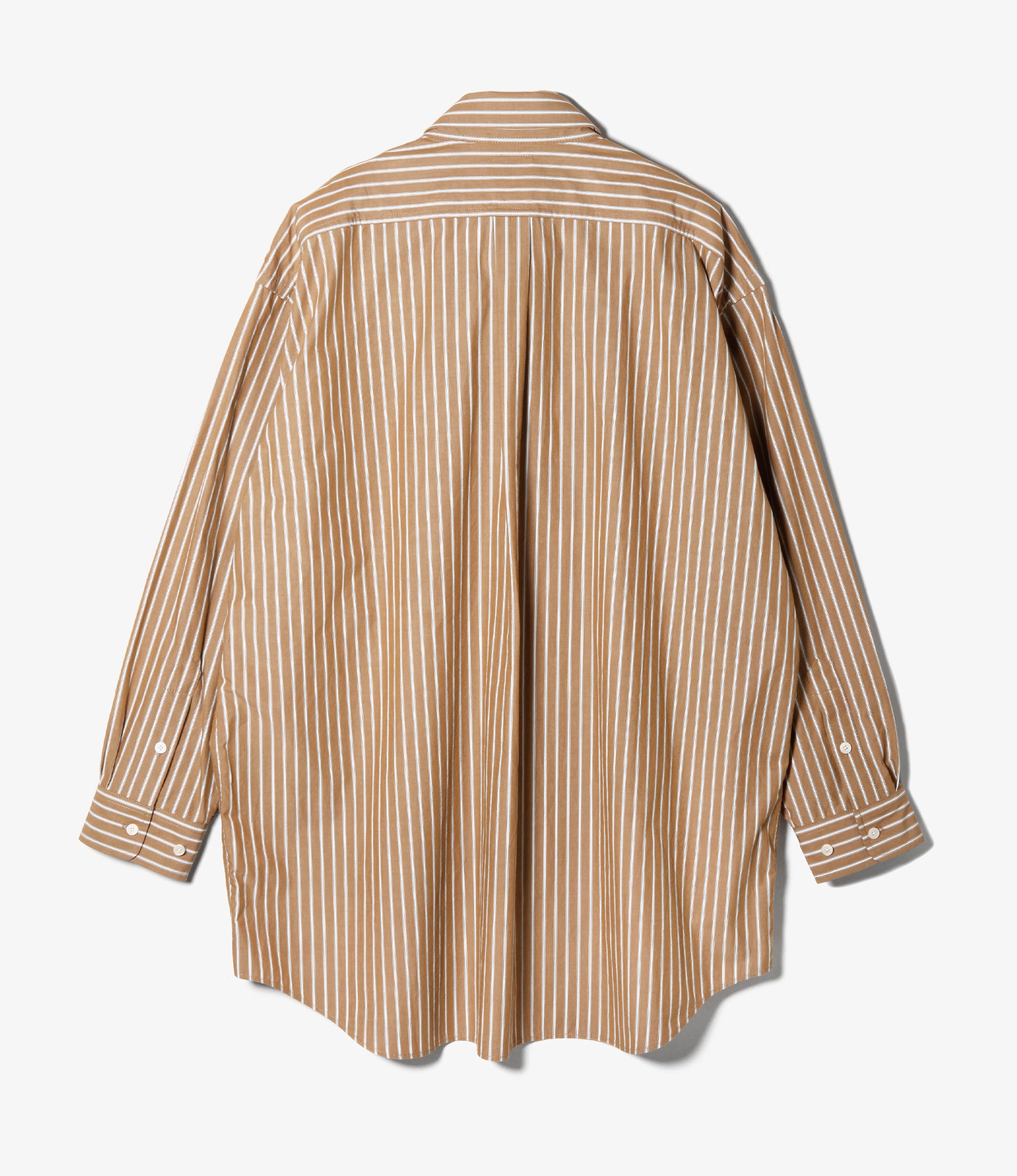 Double Layer Button-down Shirt Dress - Beige Stripe