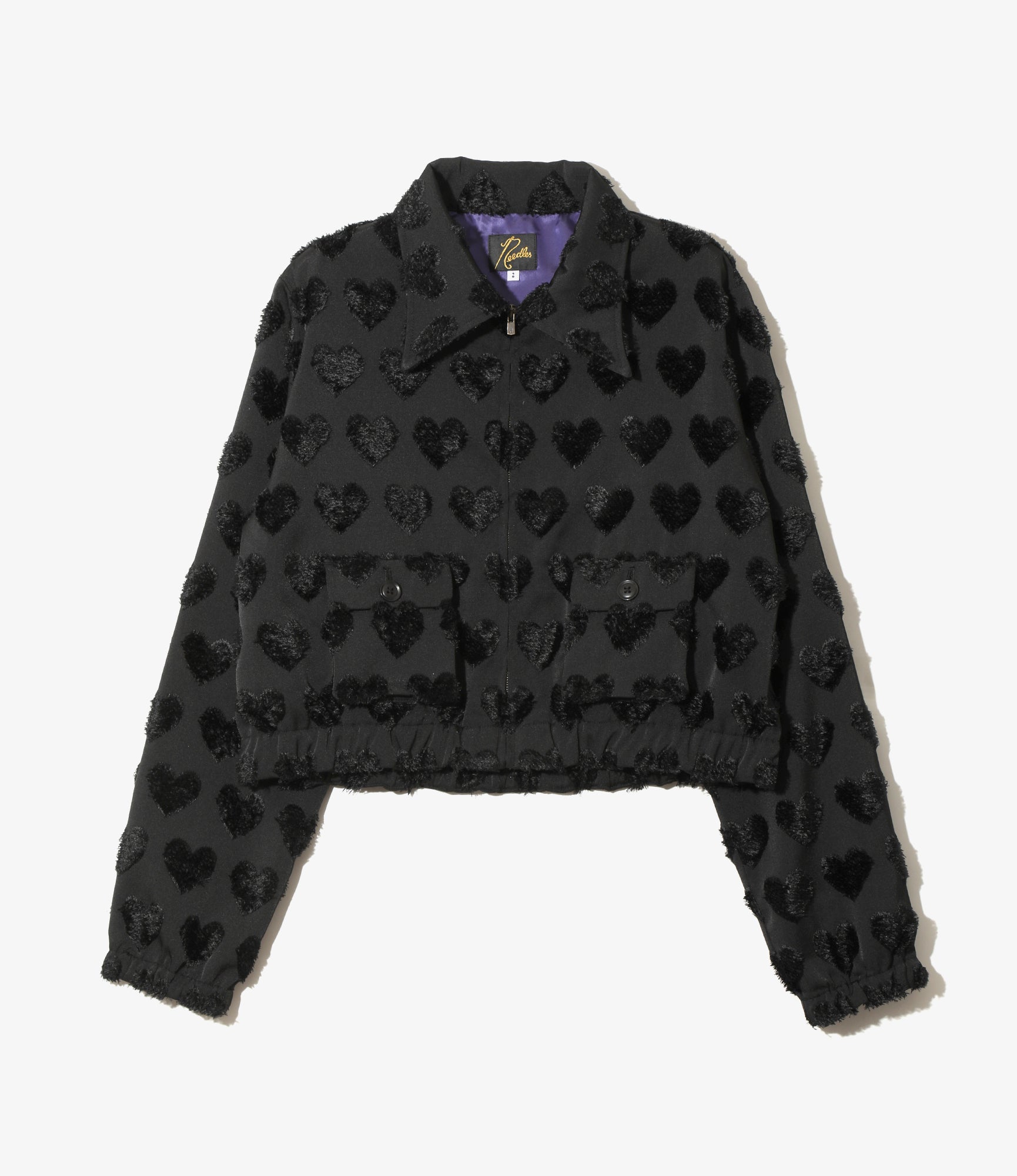 Long Point Collar Jacket – Black Cut Jacquard Heart Fringe