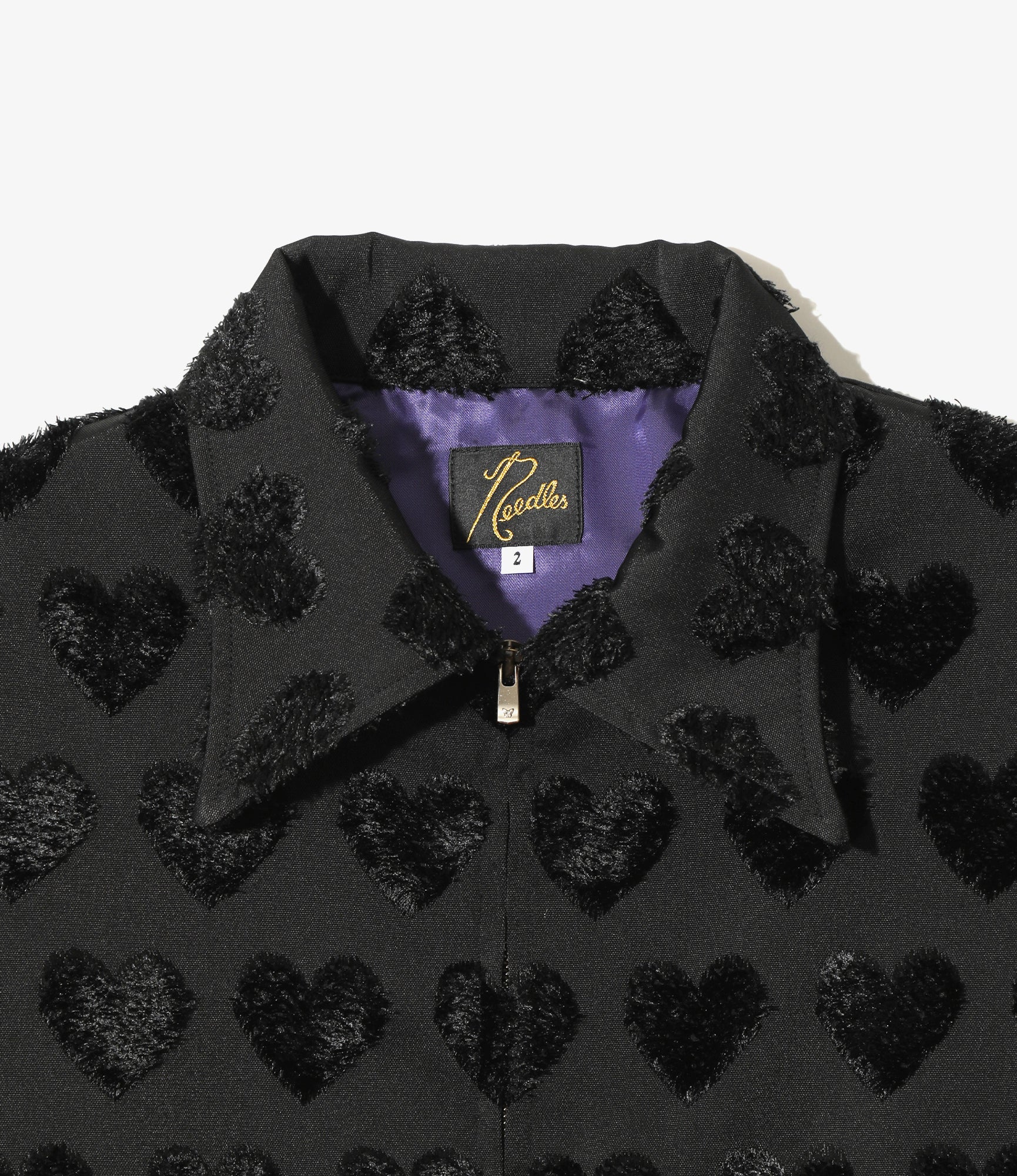 Long Point Collar Jacket – Black Cut Jacquard Heart Fringe
