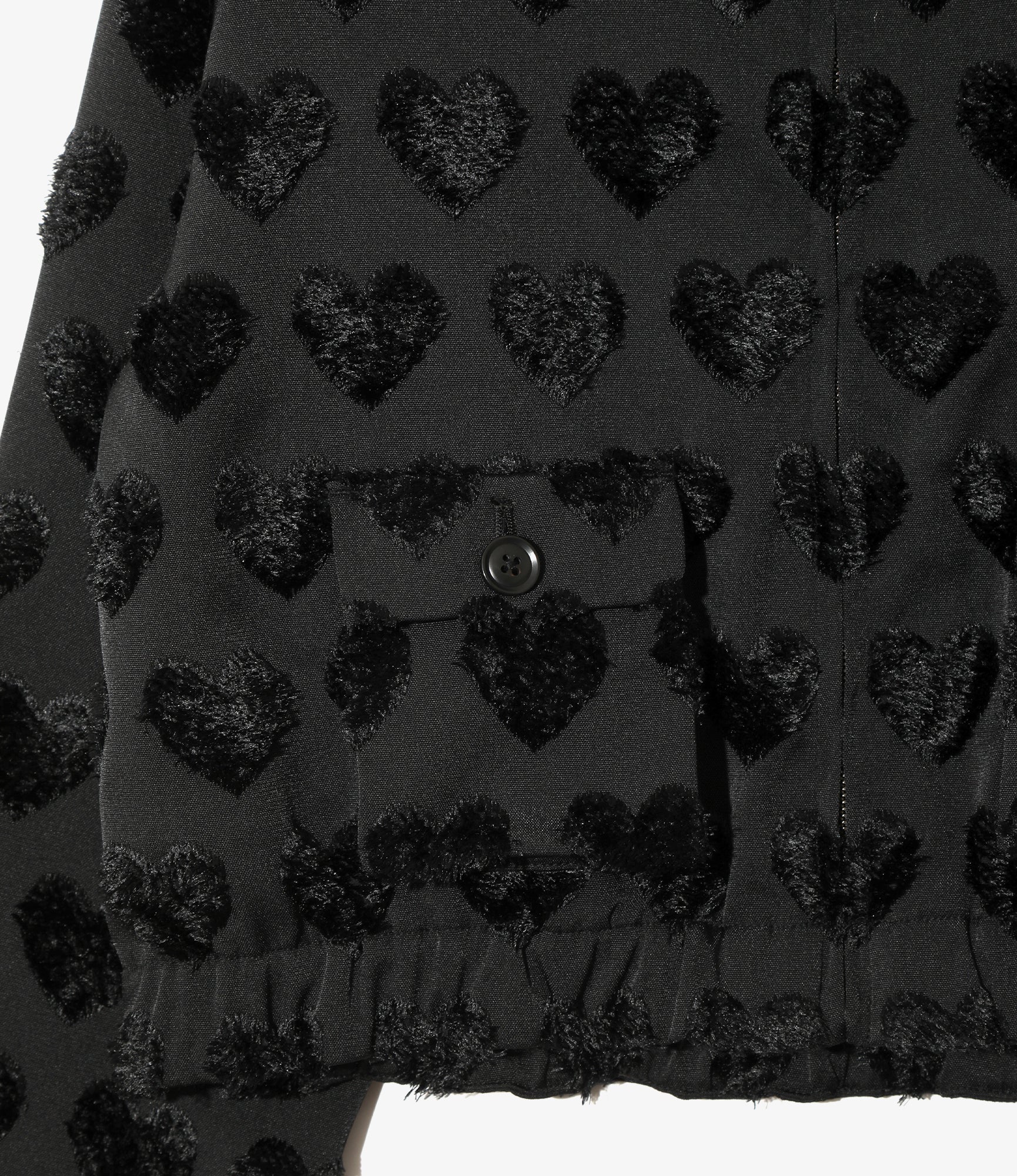 Long Point Collar Jacket – Black Cut Jacquard Heart Fringe