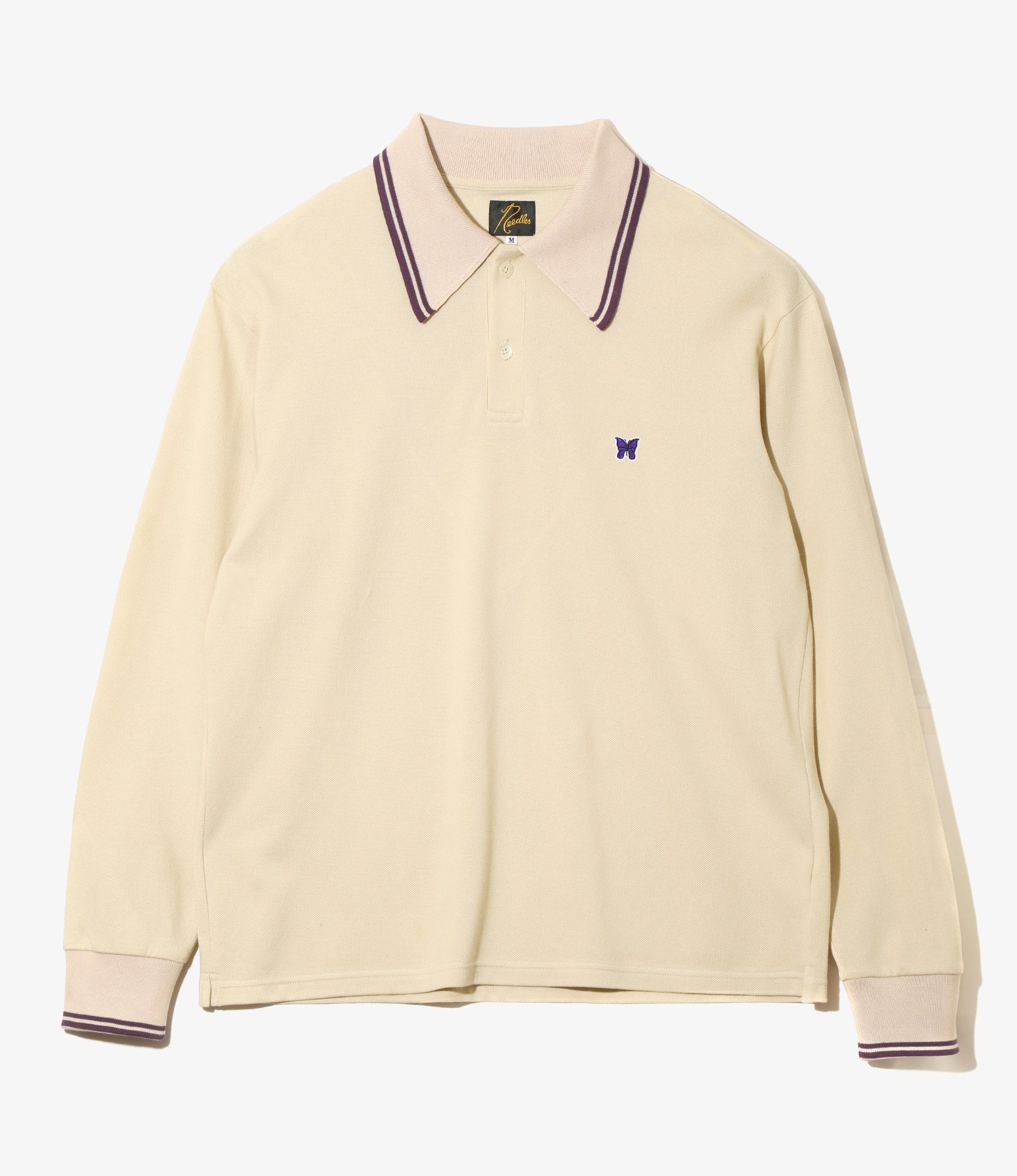 Regular Collar L/S Polo – Beige Cotton Pique