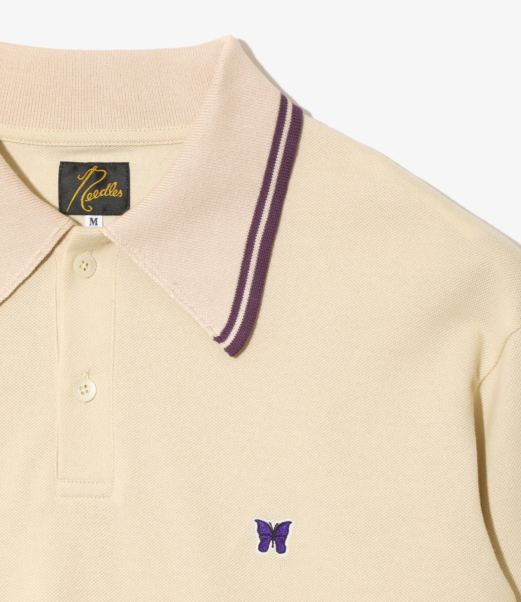 Regular Collar L/S Polo – Beige Cotton Pique