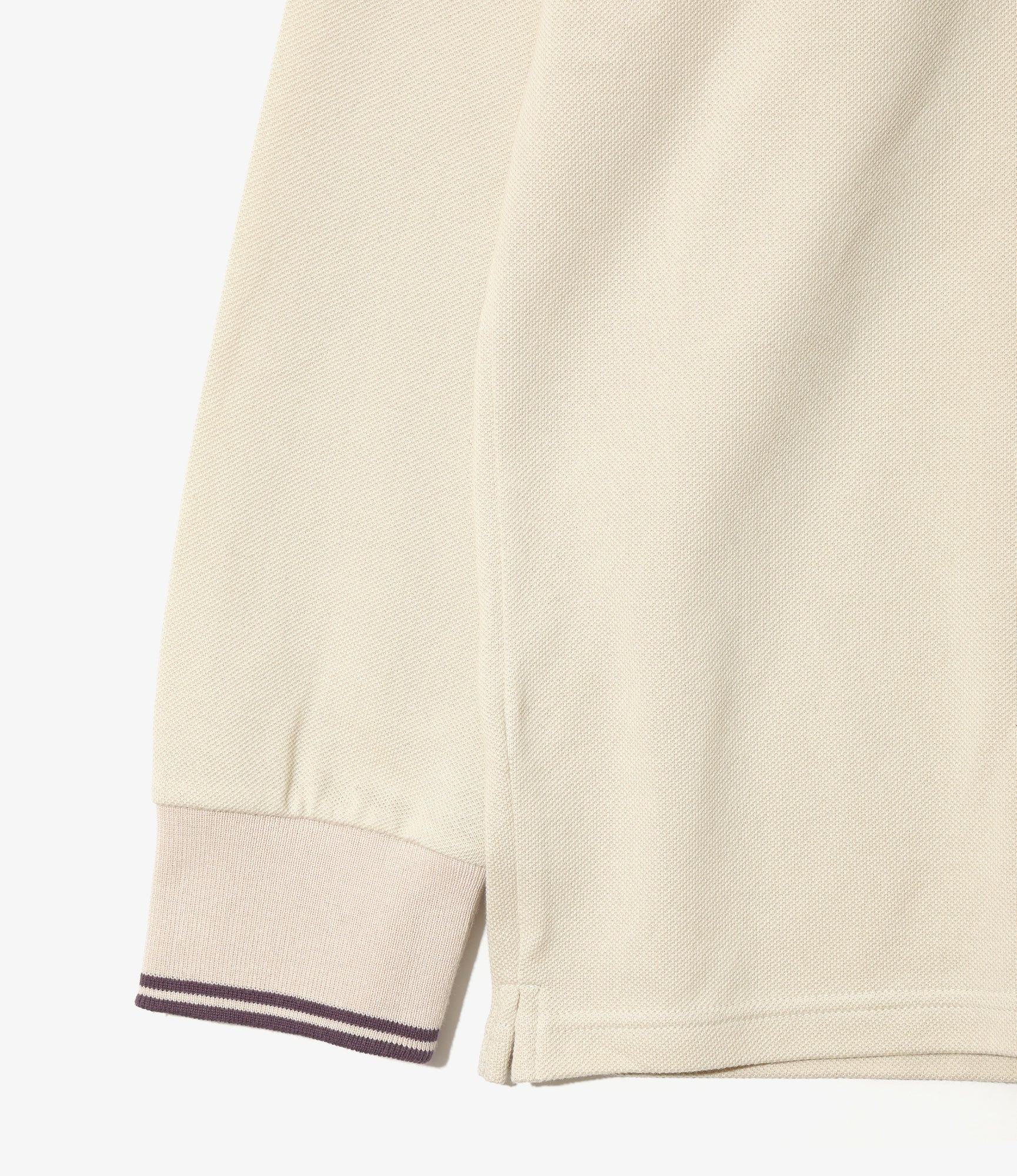 Regular Collar L/S Polo – Beige Cotton Pique