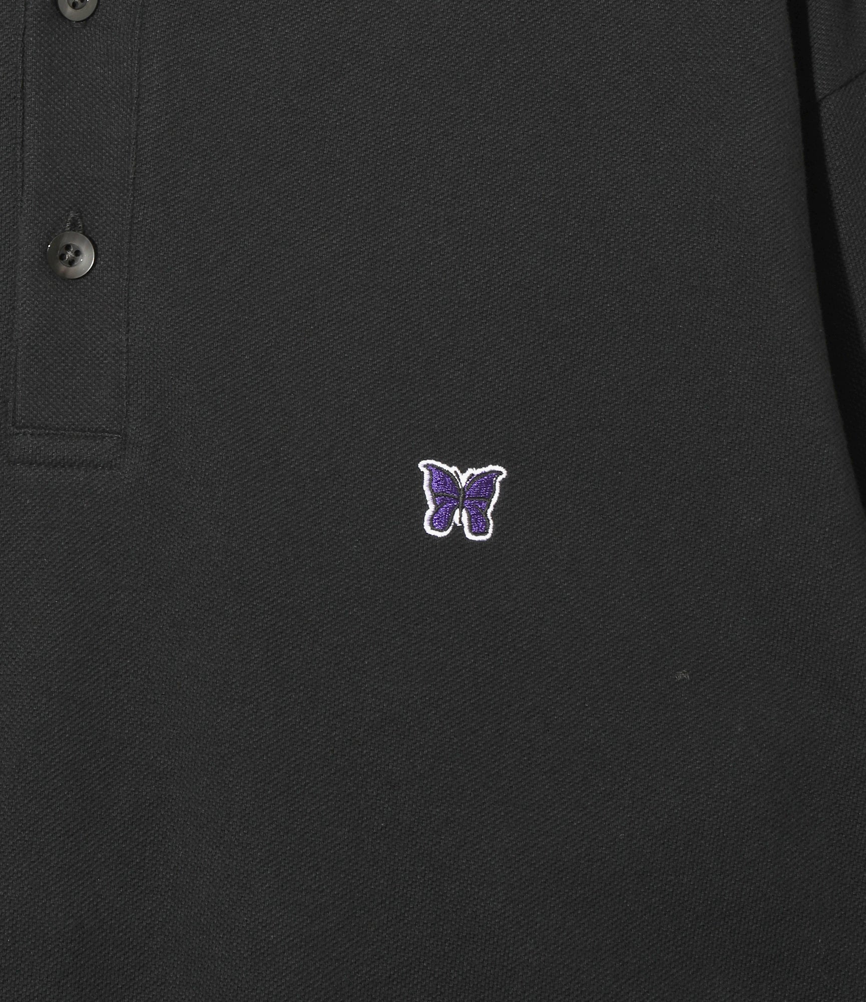 Regular Collar L/S Polo – Black Cotton Pique