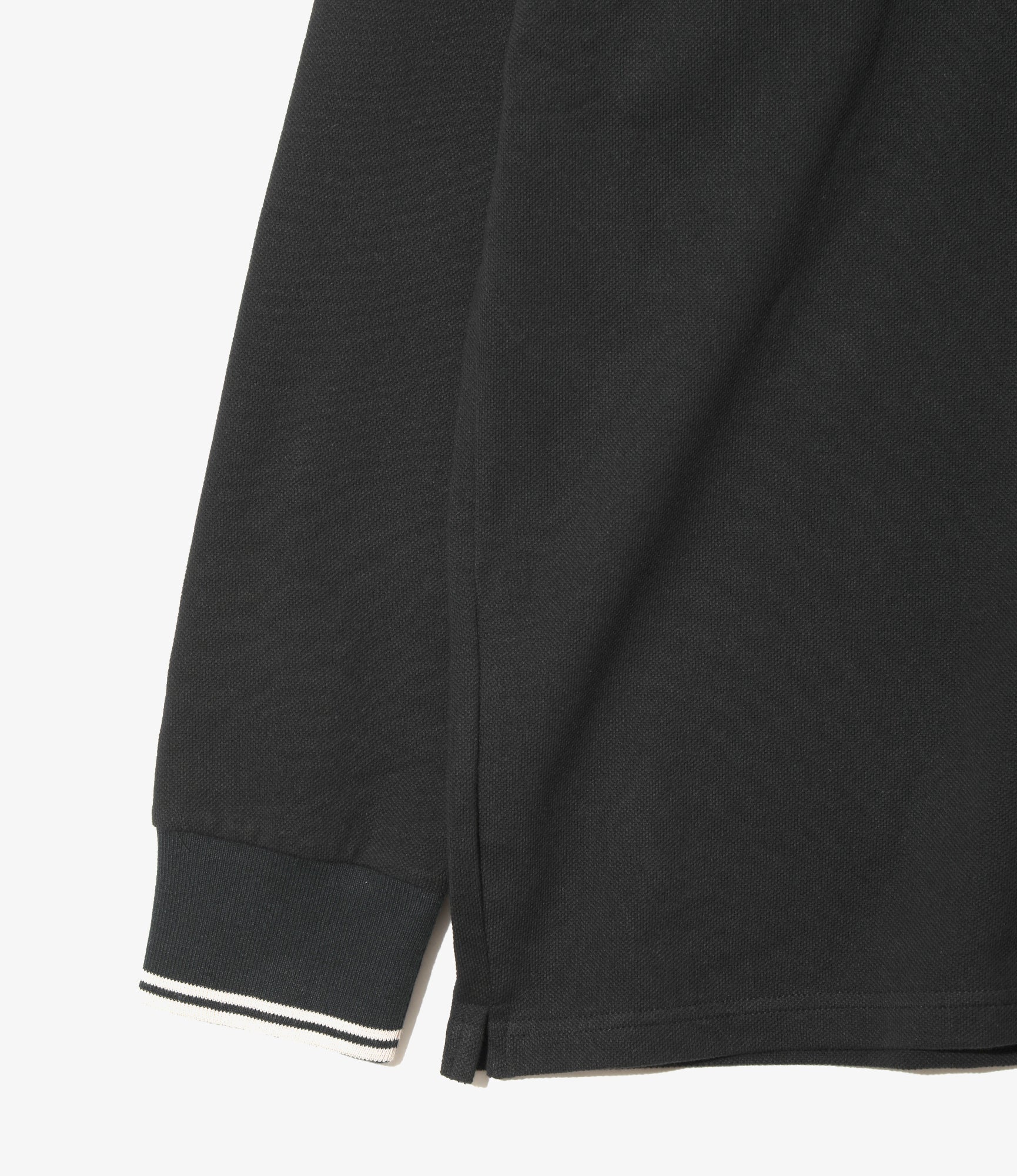 Regular Collar L/S Polo – Black Cotton Pique