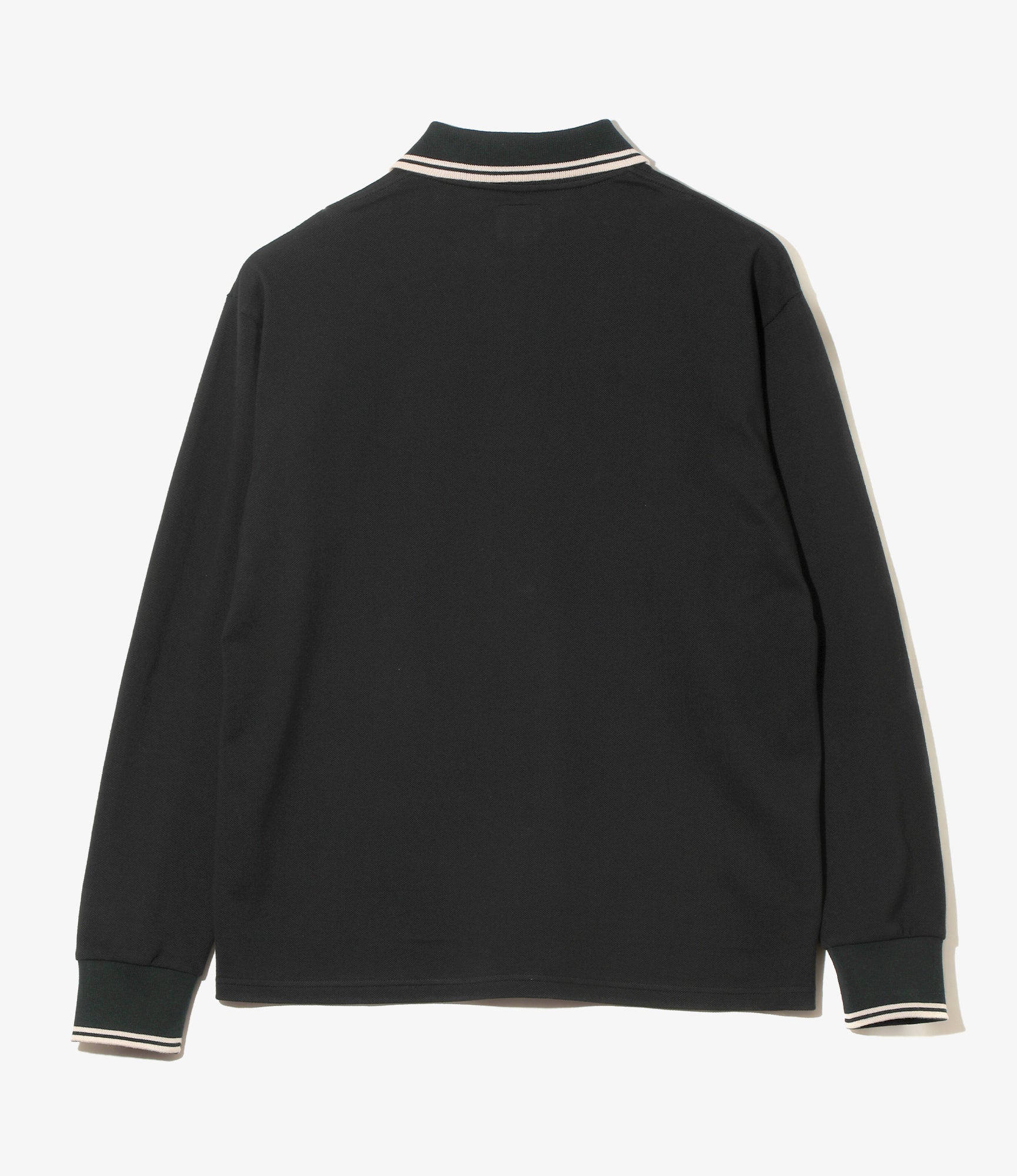 Regular Collar L/S Polo – Black Cotton Pique
