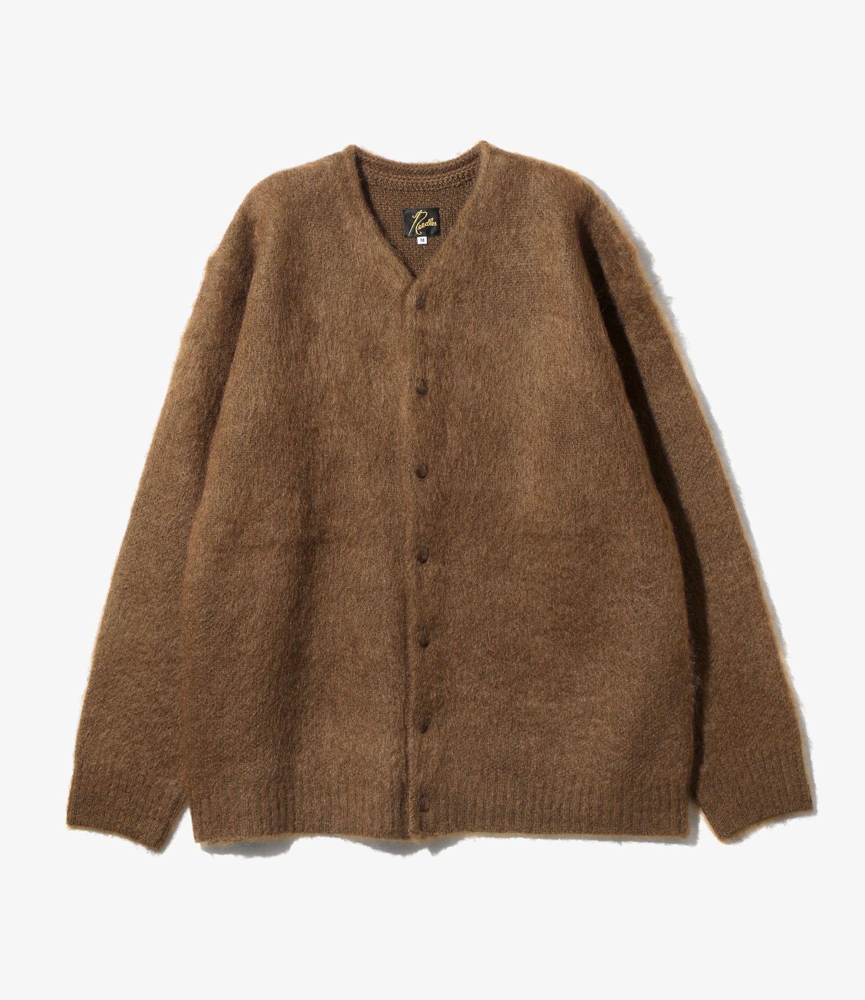Mohair Crew Neck Cardigan - Brown Solid