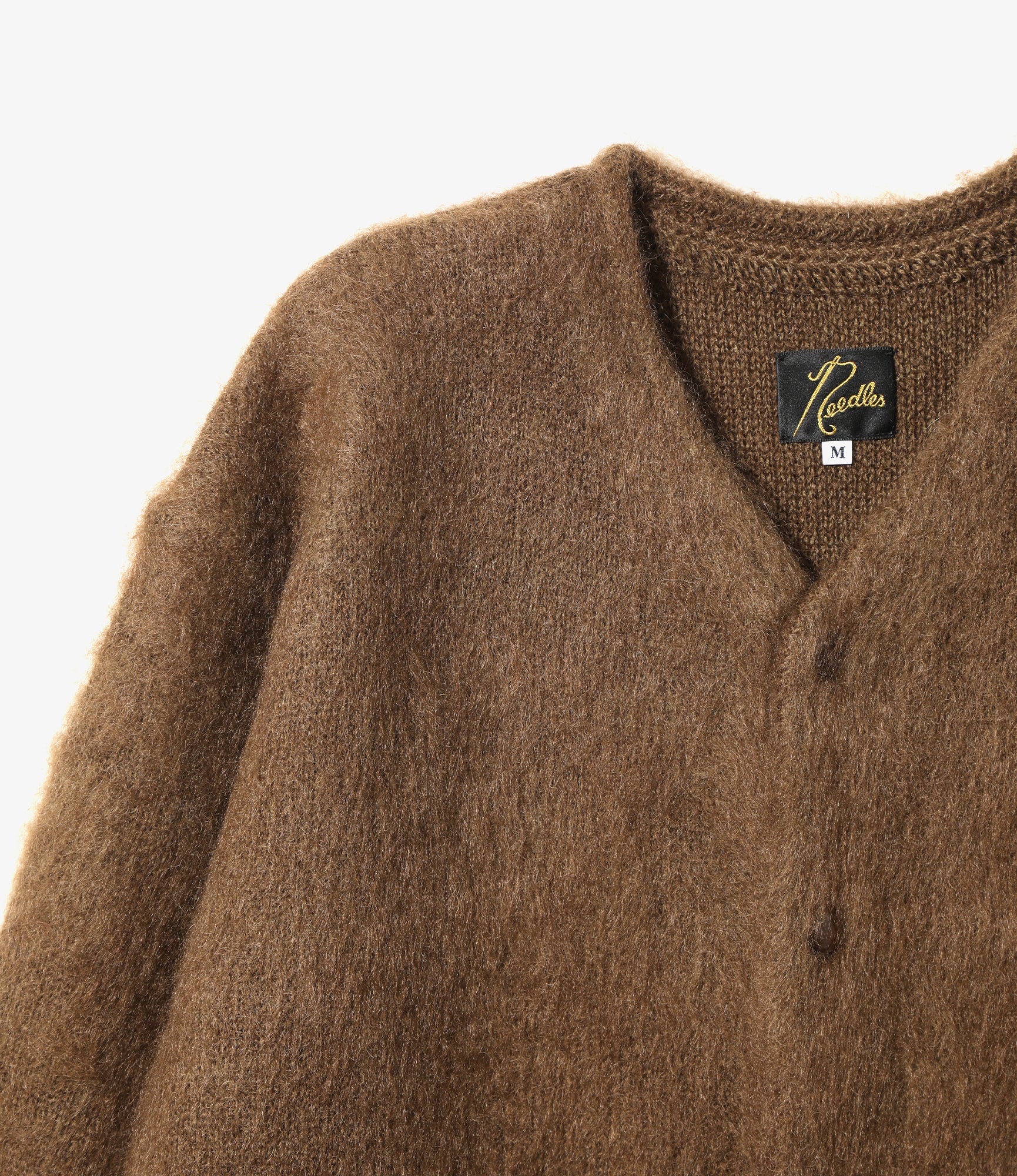 Mohair Crew Neck Cardigan - Brown Solid