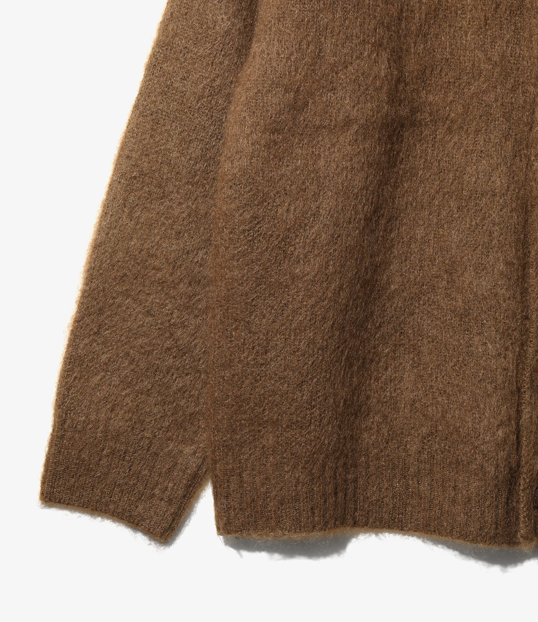 Mohair Crew Neck Cardigan - Brown Solid