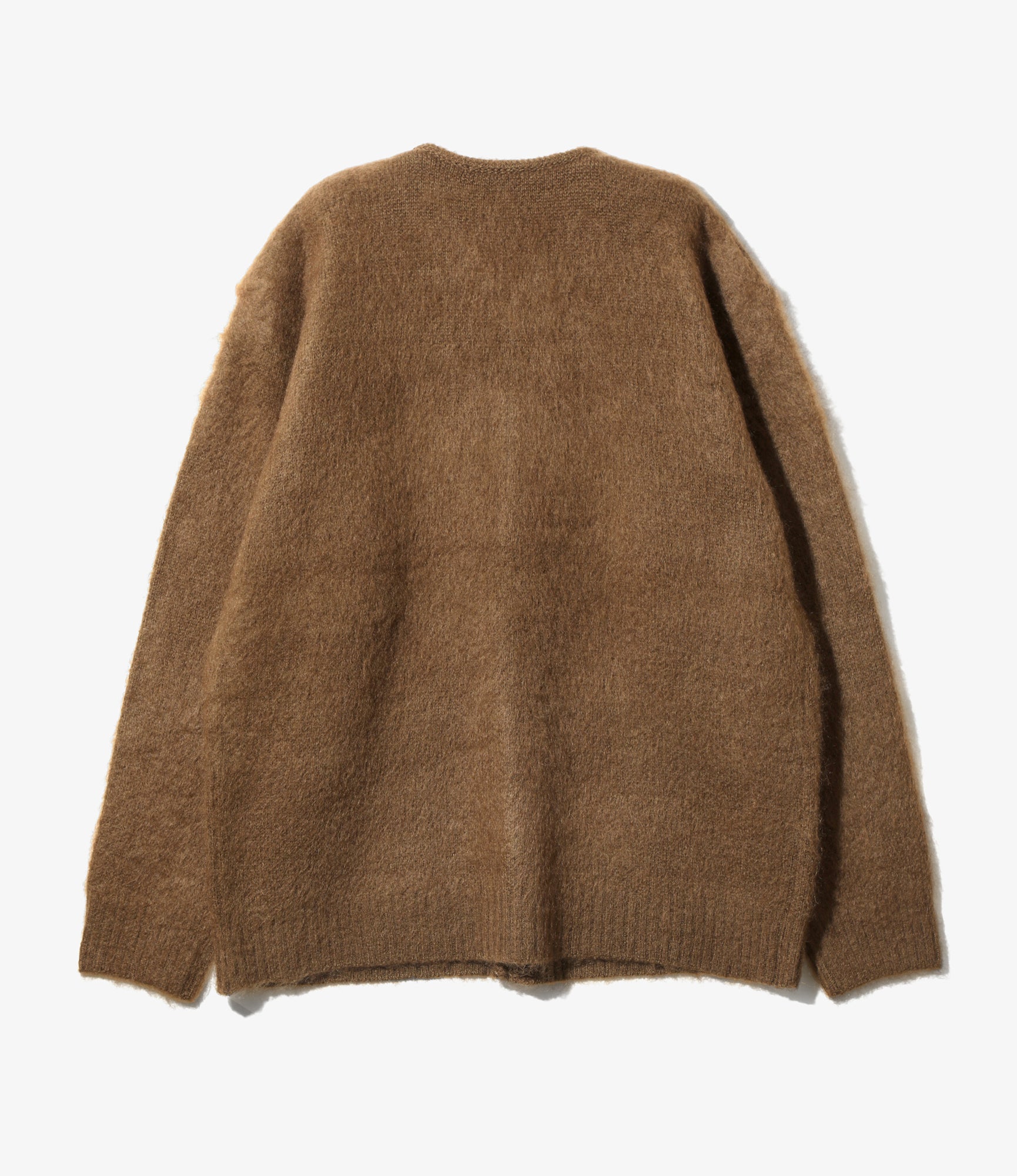 Mohair Crew Neck Cardigan - Brown Solid
