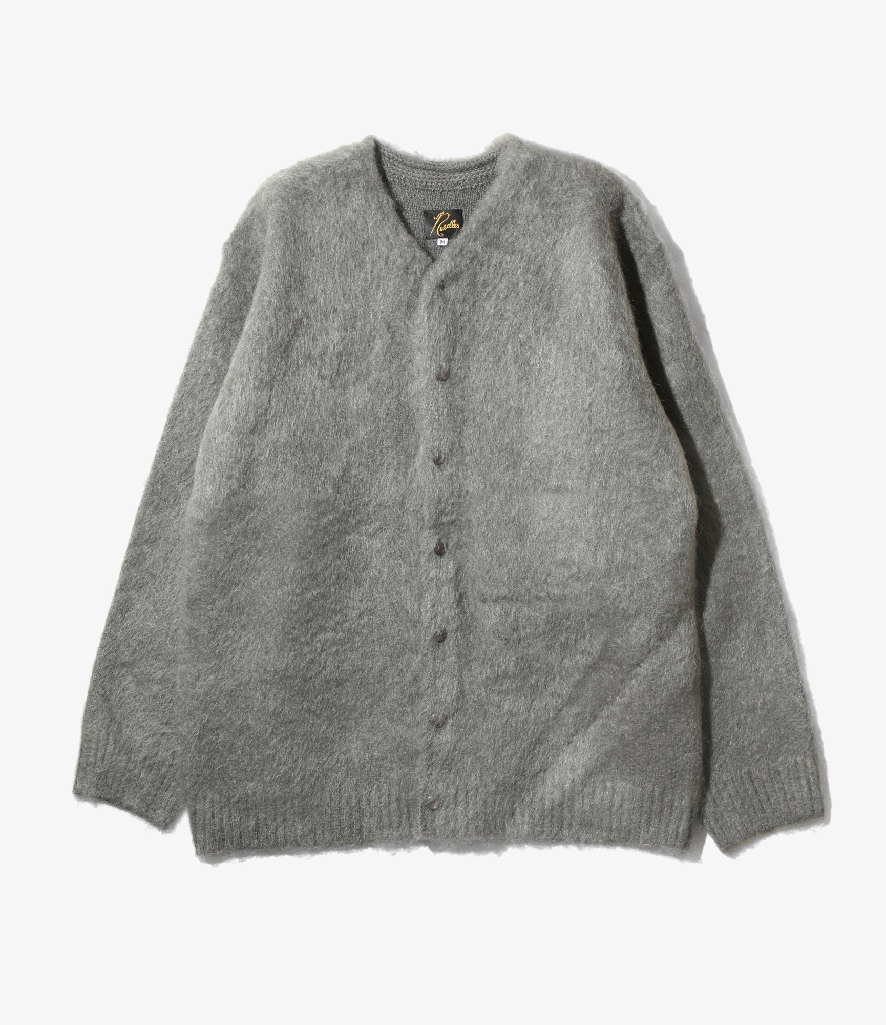 Mohair Crew Neck Cardigan - Blue Grey Solid