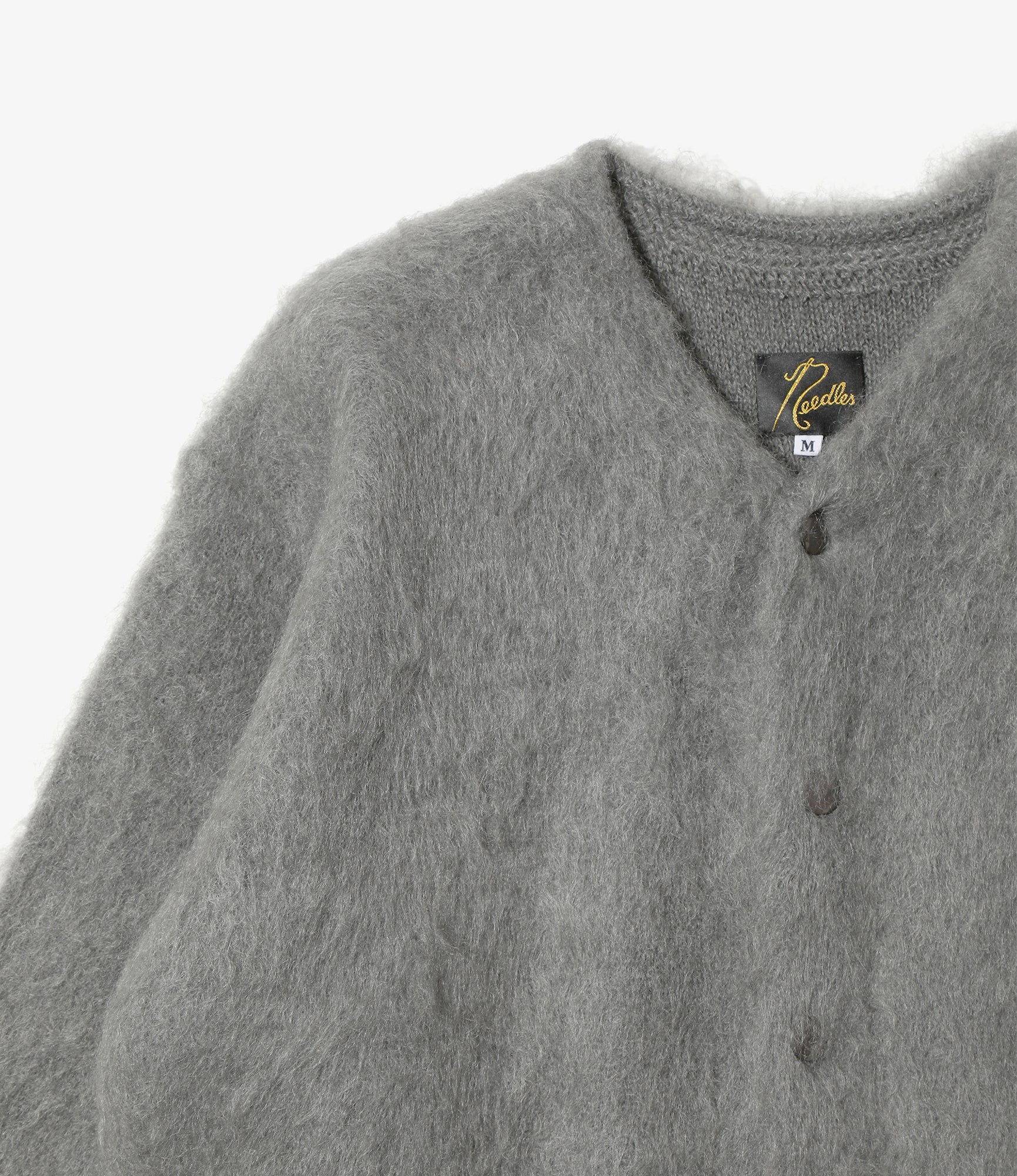 Mohair Crew Neck Cardigan - Blue Grey Solid