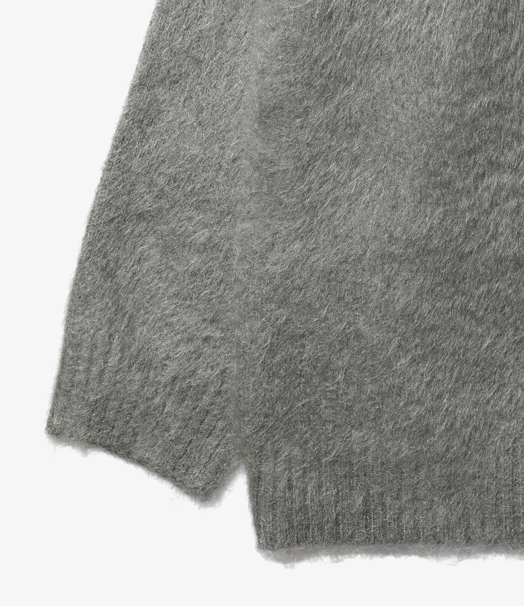 Mohair Crew Neck Cardigan - Blue Grey Solid