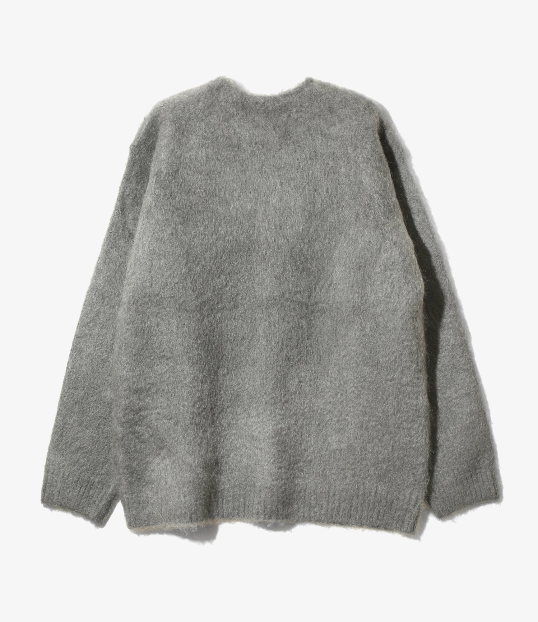 Mohair Crew Neck Cardigan - Blue Grey Solid