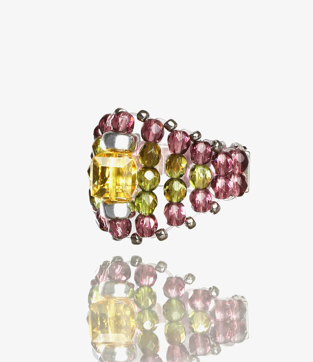 Crystal Bead Ring – Yellow/Purple