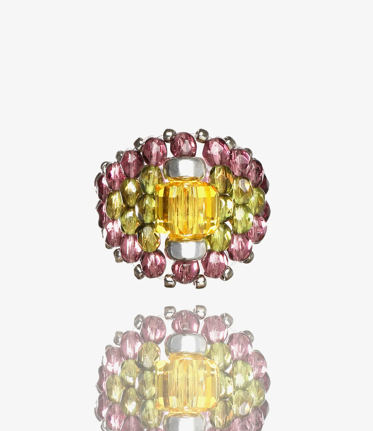 Crystal Bead Ring – Yellow/Purple