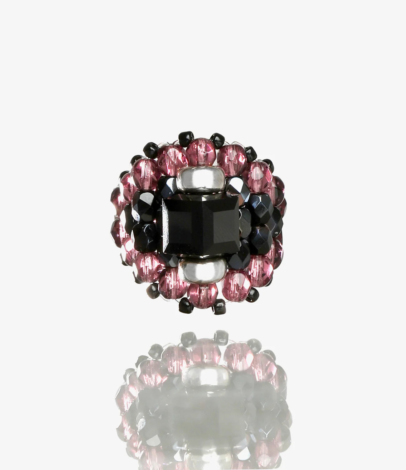 Crystal Bead Ring – Black/Purple