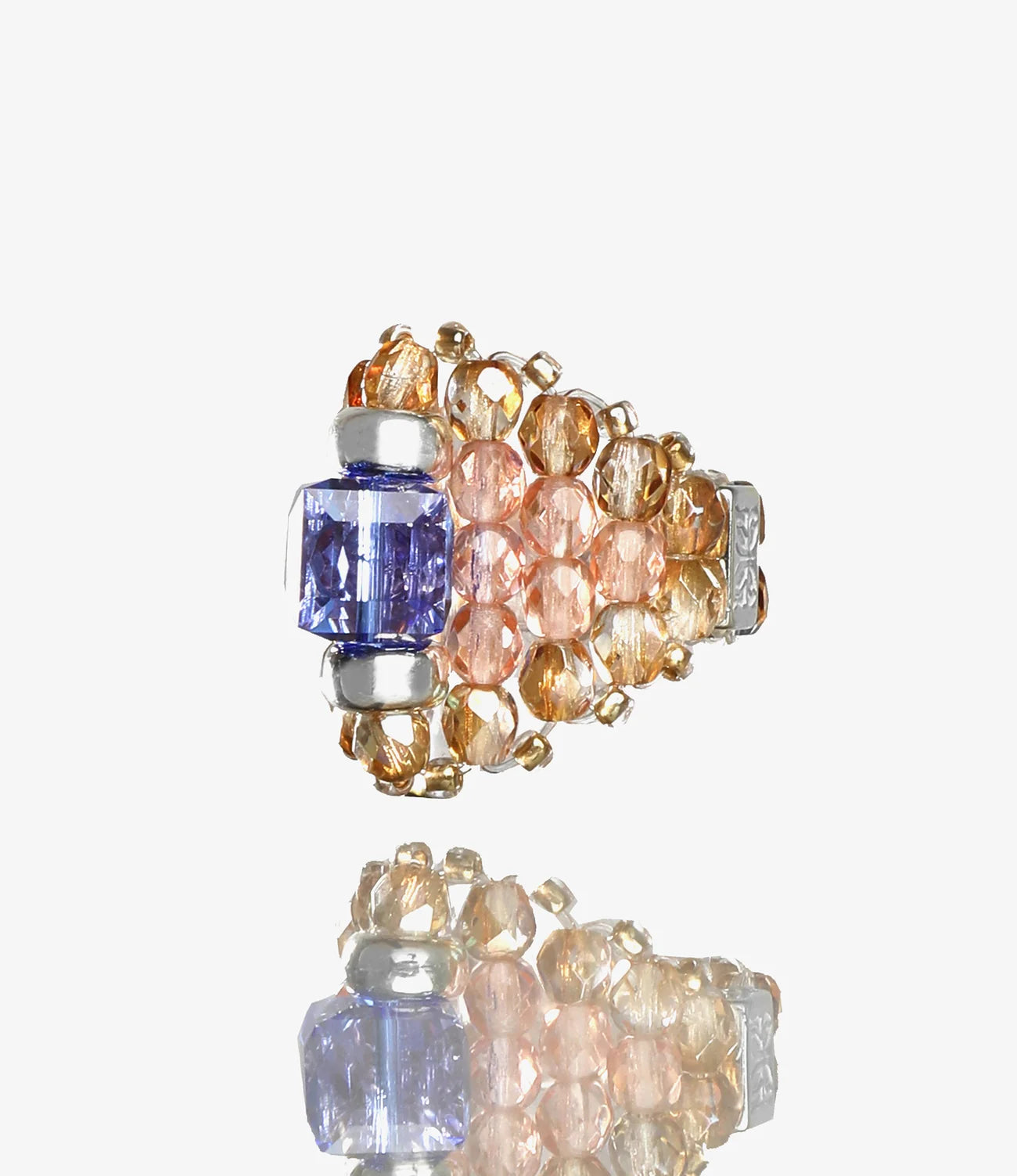 Crystal Bead Ring – Blue/Beige