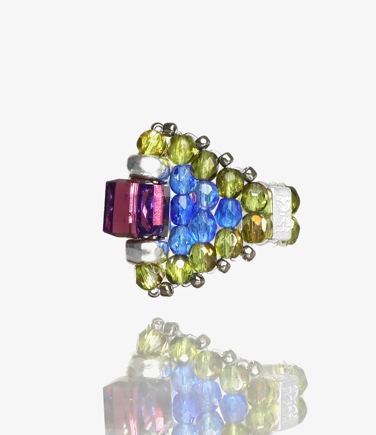 Crystal Bead Ring – Purple/Olive