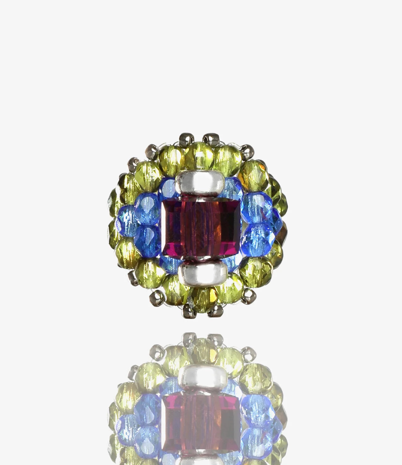 Crystal Bead Ring – Purple/Olive