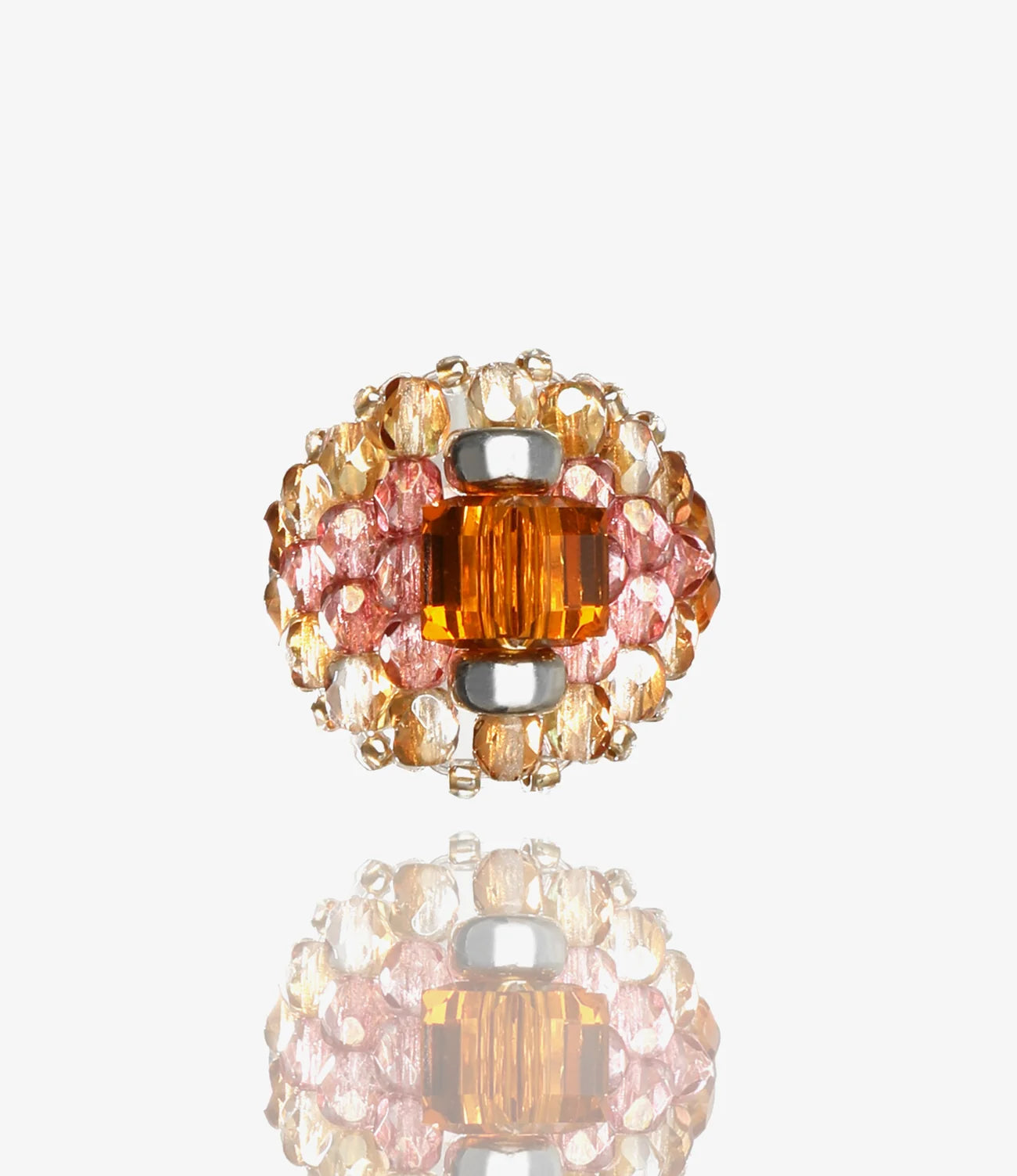 Crystal Bead Ring – Brown/Beige