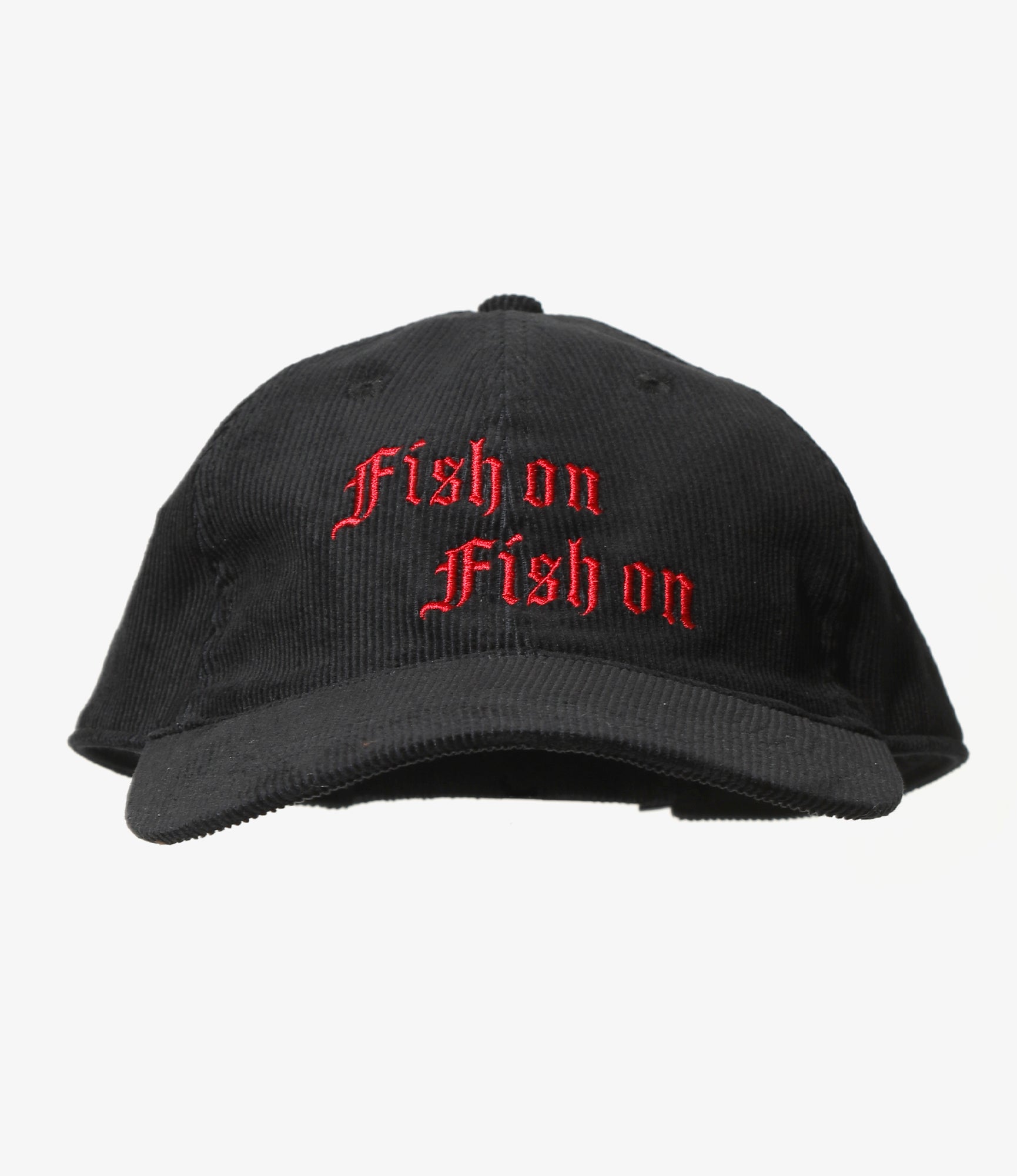 6 Panel Cap – 'Fish On' Black Corduroy