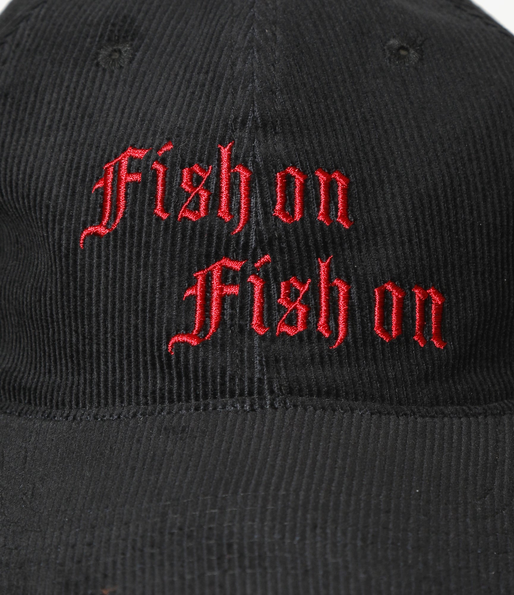 6 Panel Cap – 'Fish On' Black Corduroy