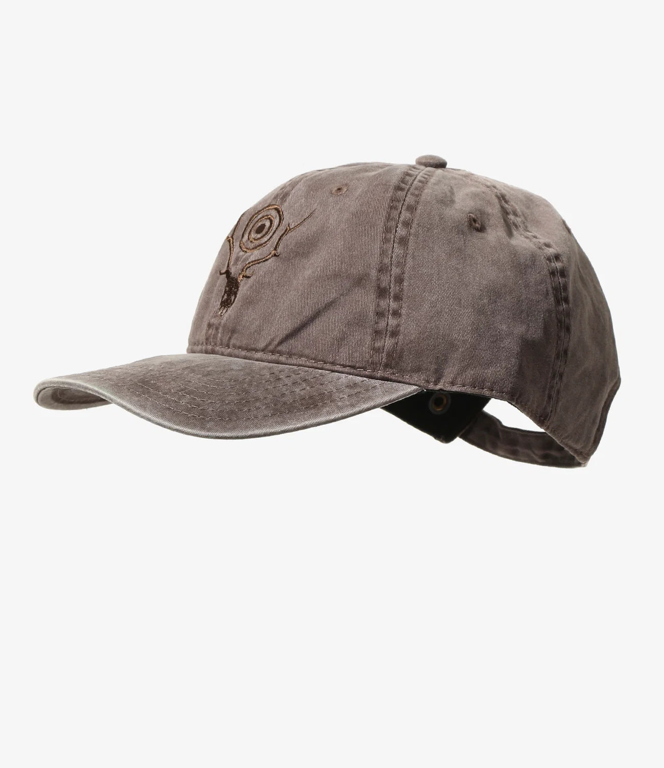 Strap Back Cap - Brown Skull & Target Embroidery