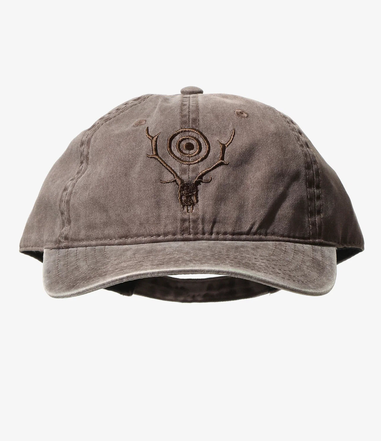 Strap Back Cap - Brown Skull & Target Embroidery