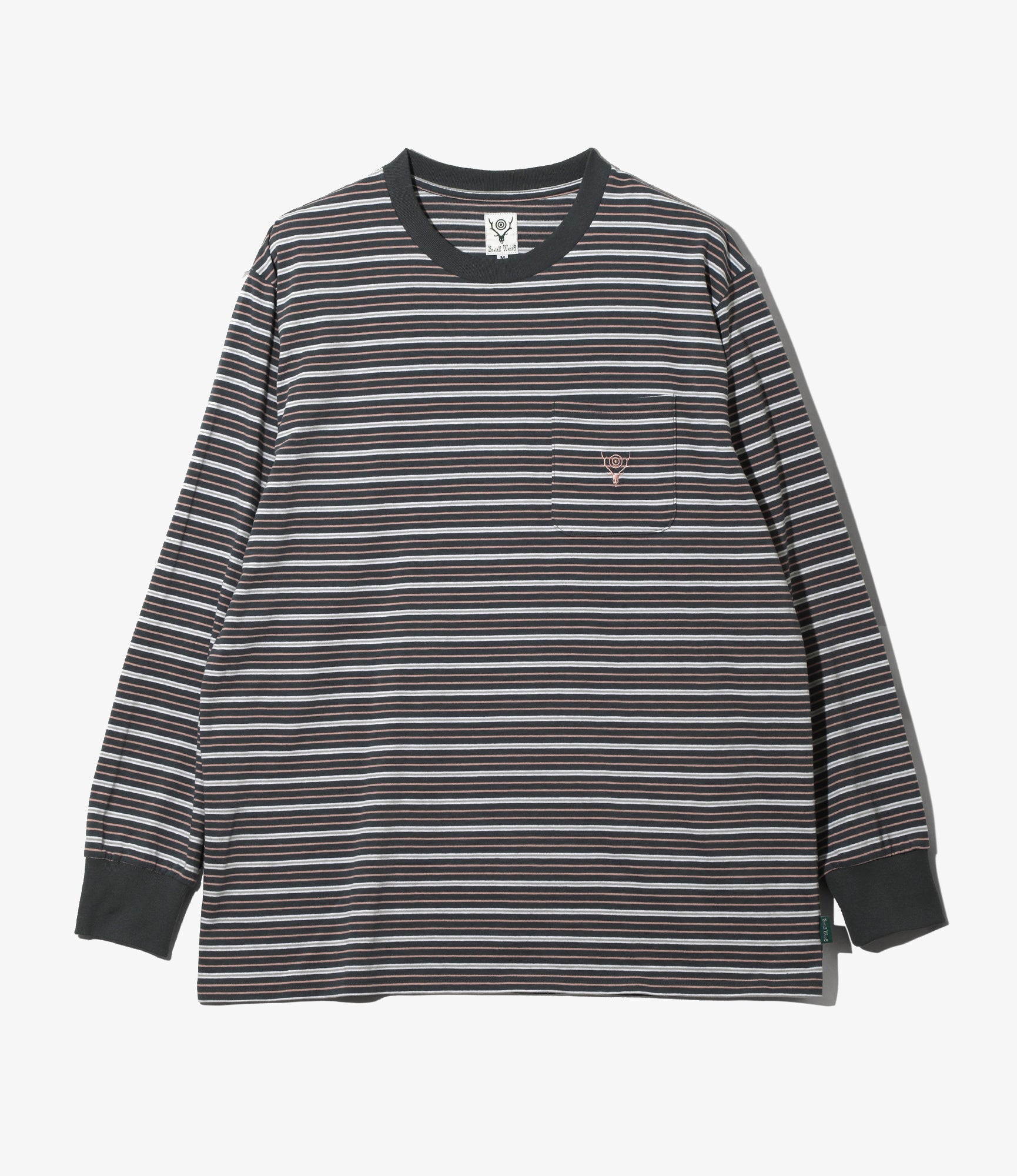 L/S Round Pocket Tee – Grey Multi Stripe