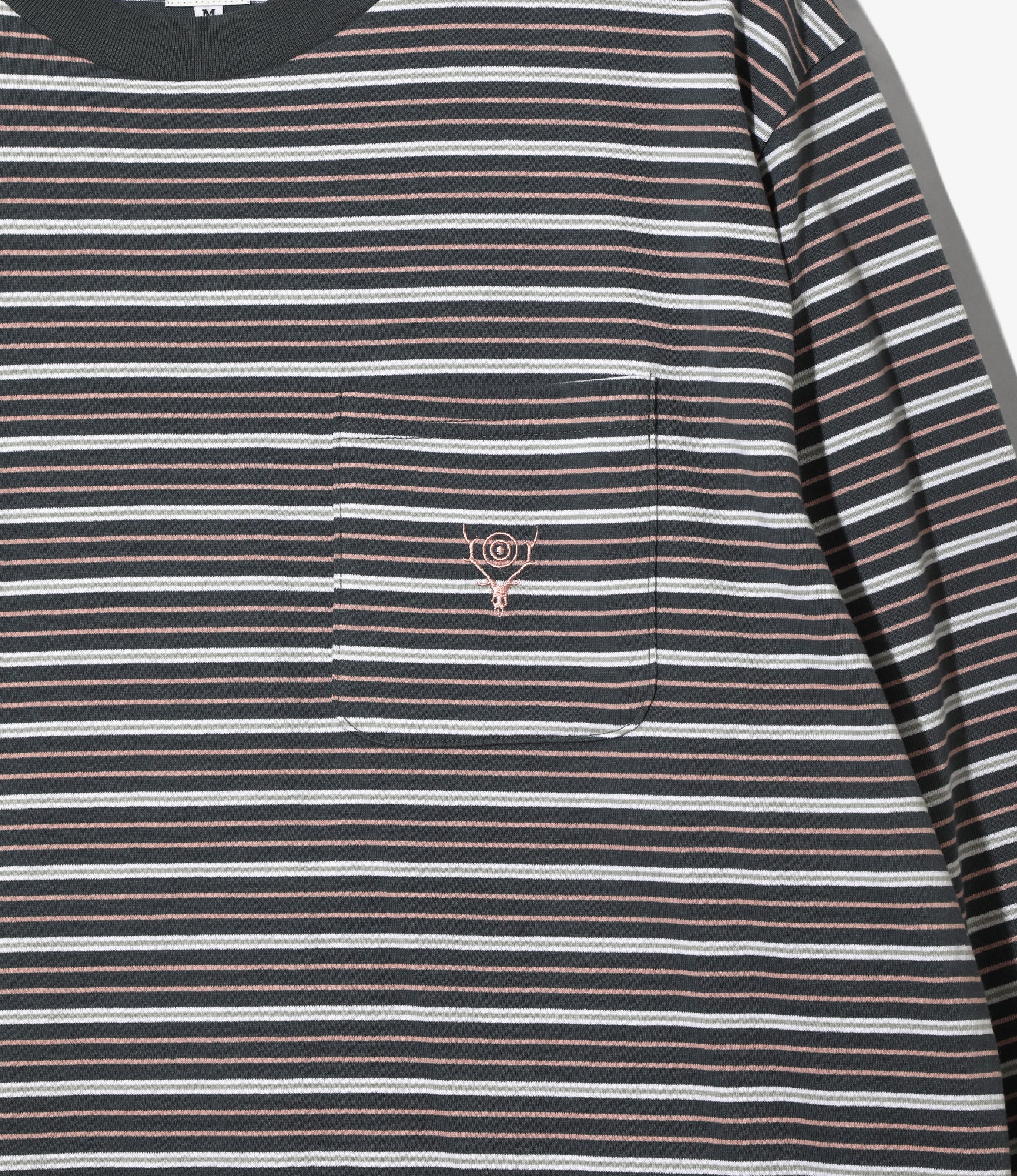 L/S Round Pocket Tee – Grey Multi Stripe